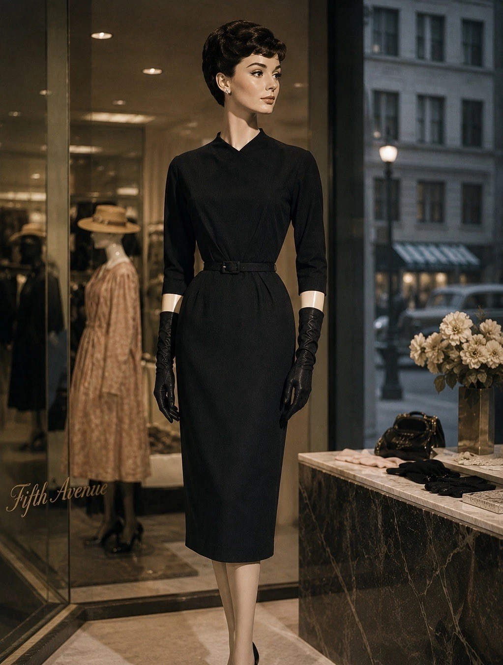 Vintage 1950s Audrey Hepburn Style Black Pencil Dress Wiggle Dress Day to Night