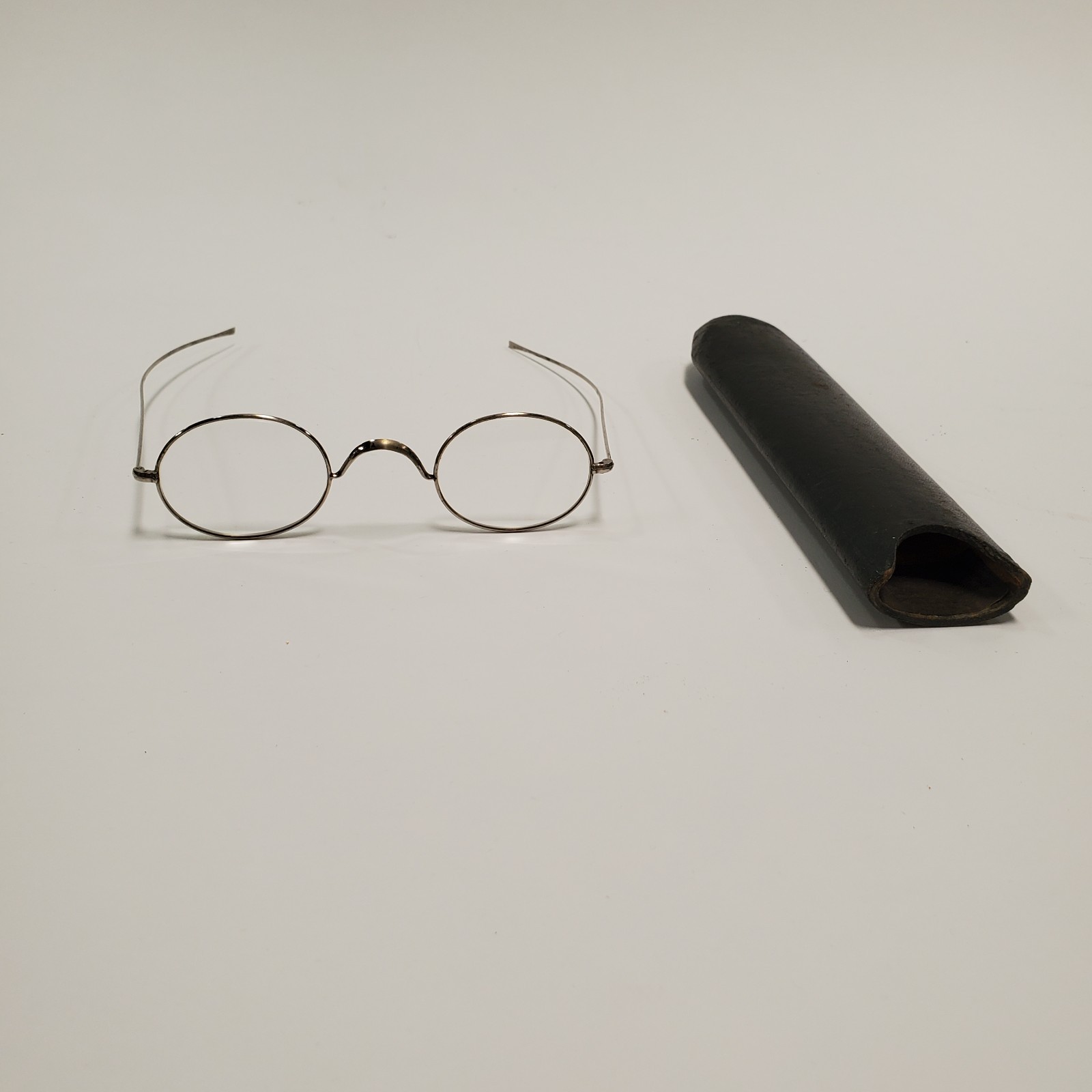 Antique Wire Rim Oval Spectacles Eyeglasses with Original Case