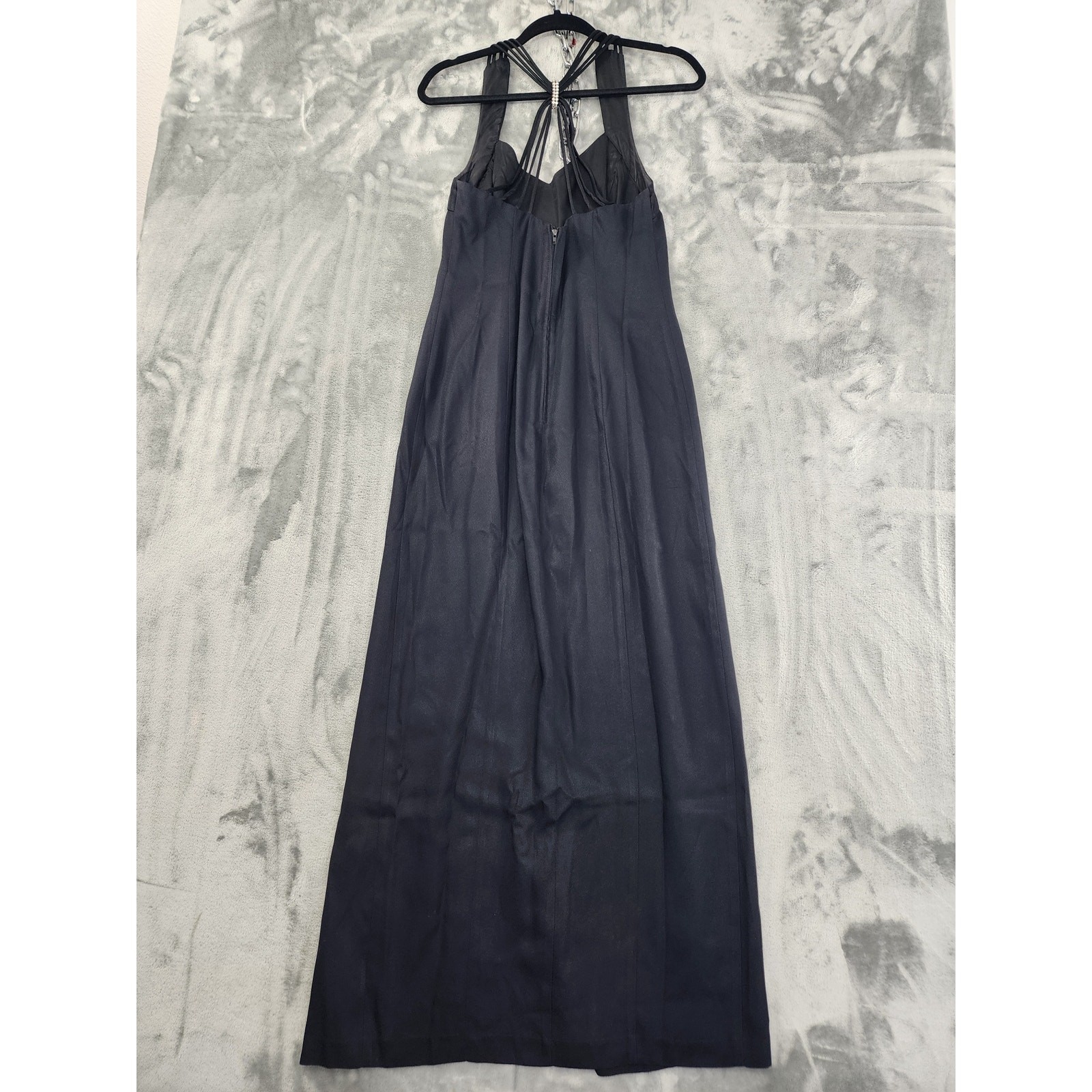 Vintage Niki Originals Taffeta Strappy Rhinestone Sheath Dress Size 10 Black