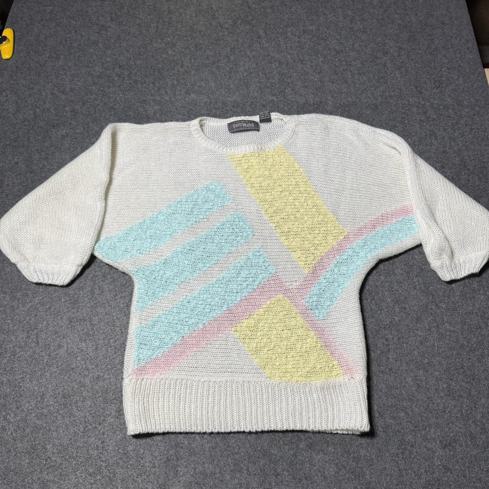 VTG 90s Yarnworks Womens 3/4 Sleeve Colorblock Knit Sweater Size M Retro Outdoor