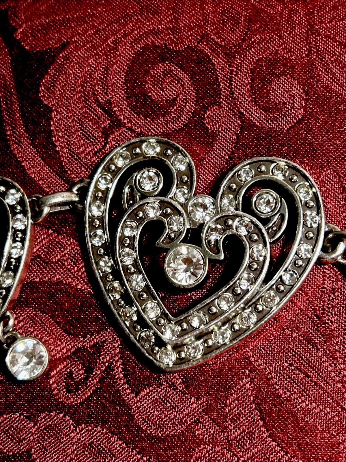 Brighton Silver Heart Pendant belt Pavé Clear Stones SZ M
