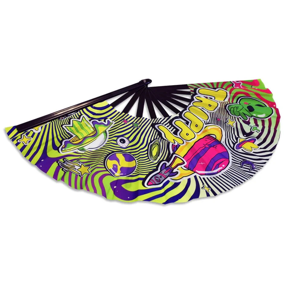 Trippy Large Handheld Fan UFO Alien Raves Music Concert Folding Hand Fan