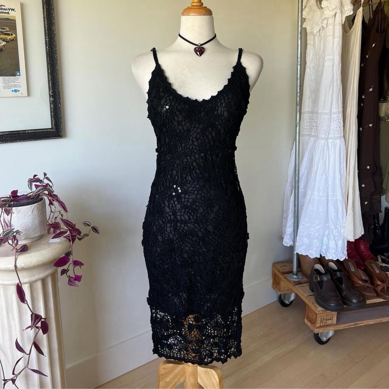 Black Crochet Antonello Serio Italian Vintage Maxi Dress