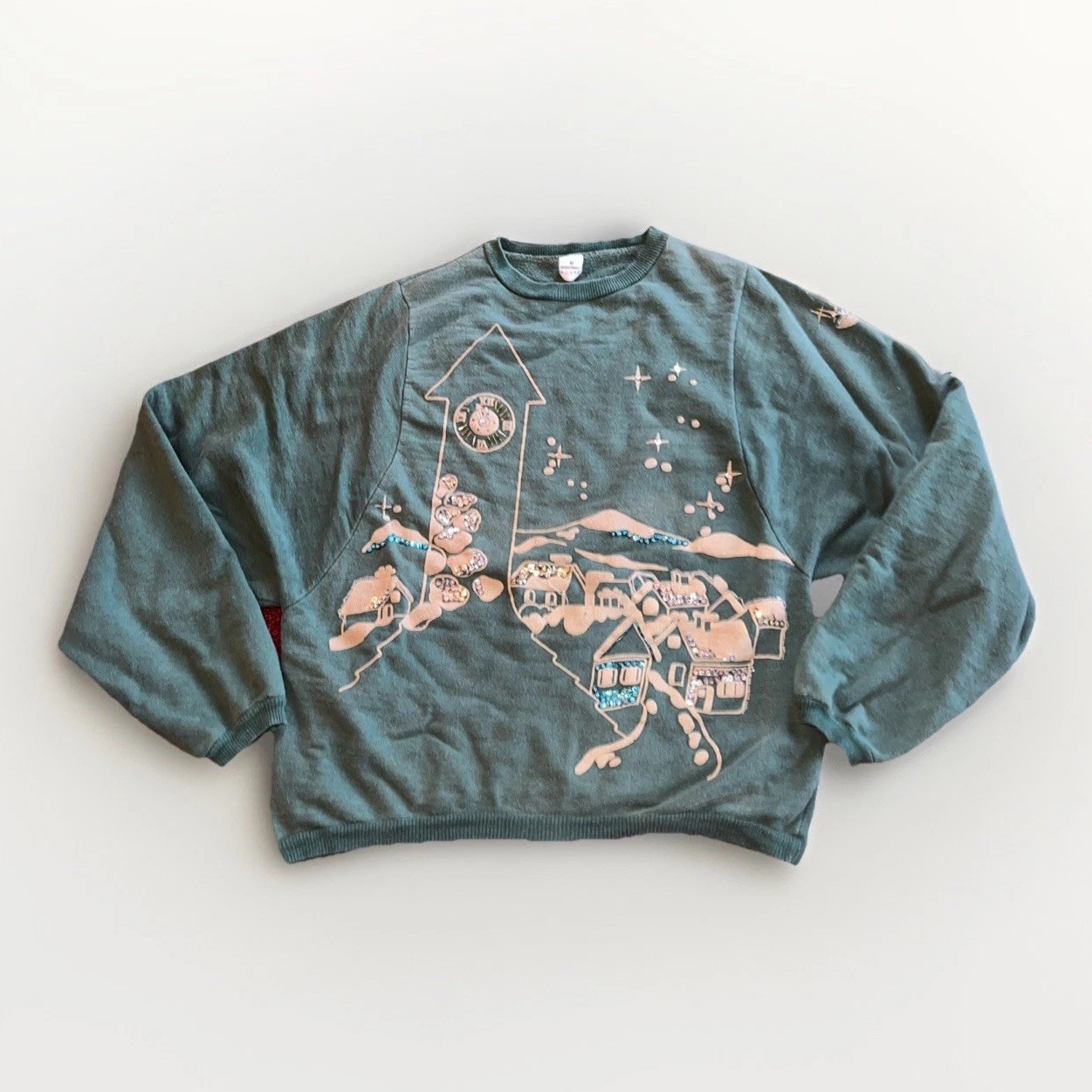 Distressed M Beaded Cottagecore Baumwolle Winter/Christmas Sweatshirt – See Desc