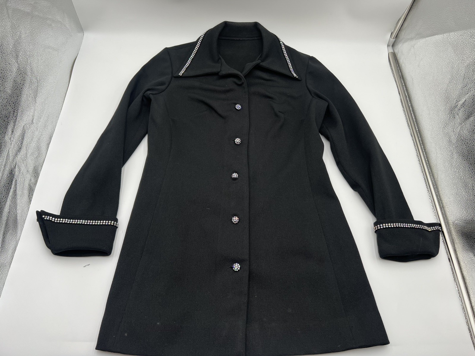 Vintage 60’s Cover Girl of Miami Black Rhinestone Trim Blazer Jacket Size XS/S