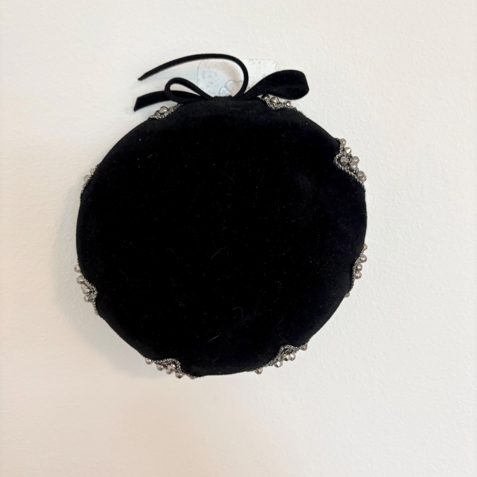 Vintage Black Velvet Juliet Cap Hat Versailles France Beaded Trim Cocktail