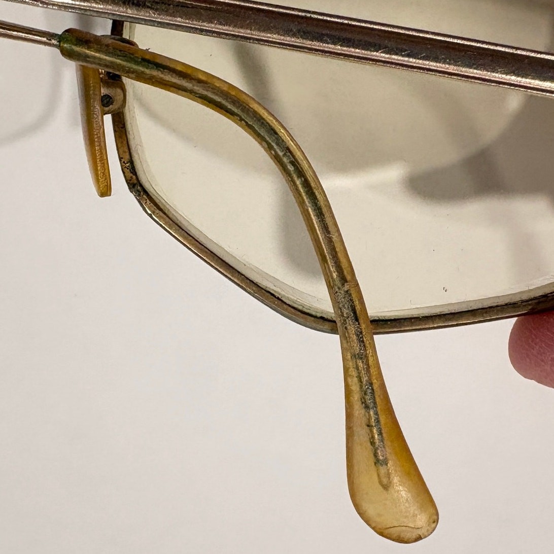 Vintage Womens Glasses Hexagon Gold Filled Metal USA 70s Pince Nez Eyeglasses