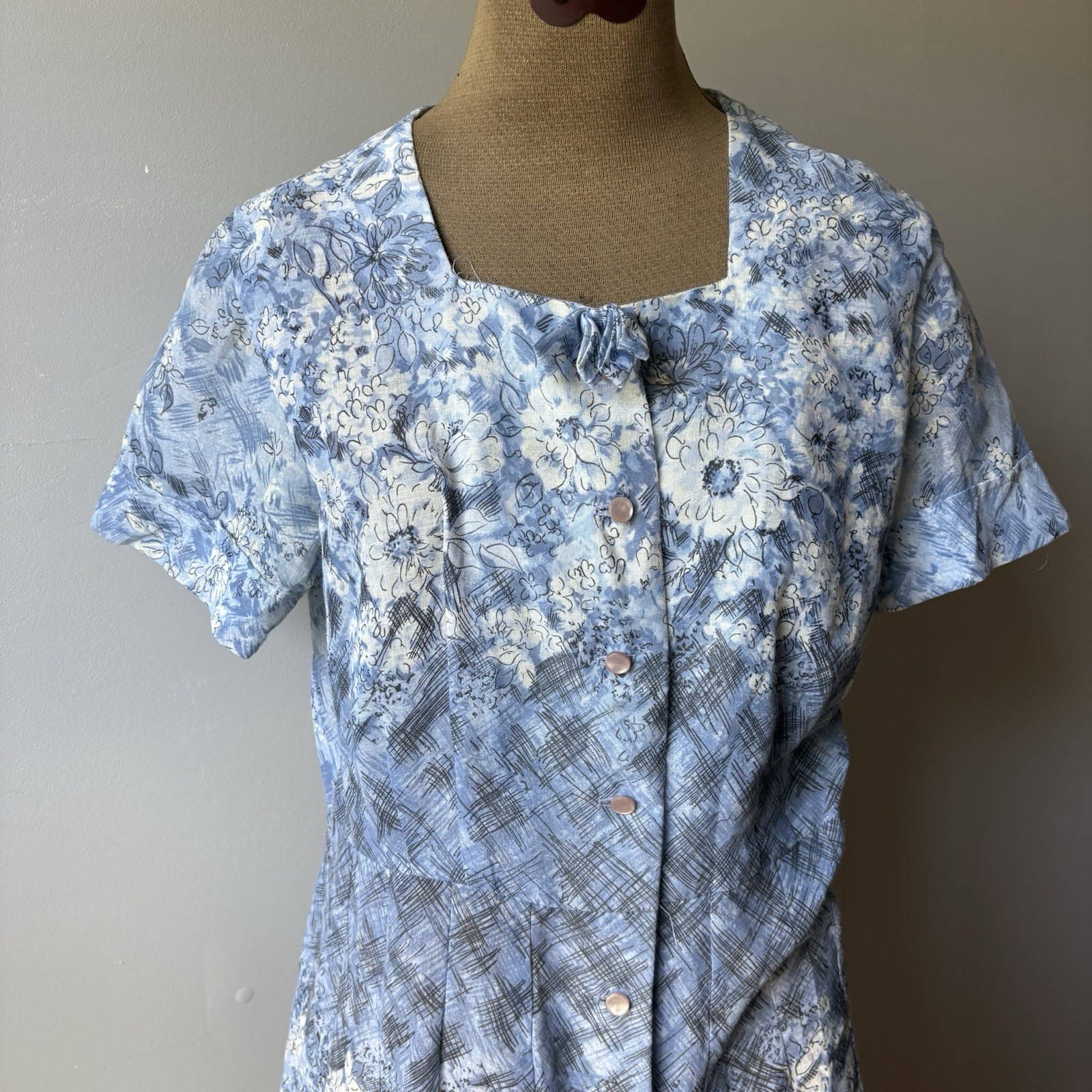Vintage 1970s Floral Print Dress Polyester Blend As Is Worn Flaws Stains Summer