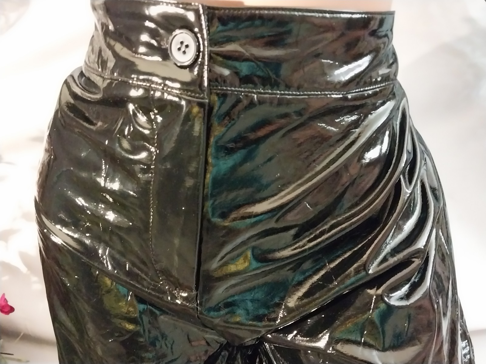 VTG RUBBA STICKY BOMBSHELL SHINY SILKY REFLECTIVE PANTS PVC VINYL GLOSSY 40/42