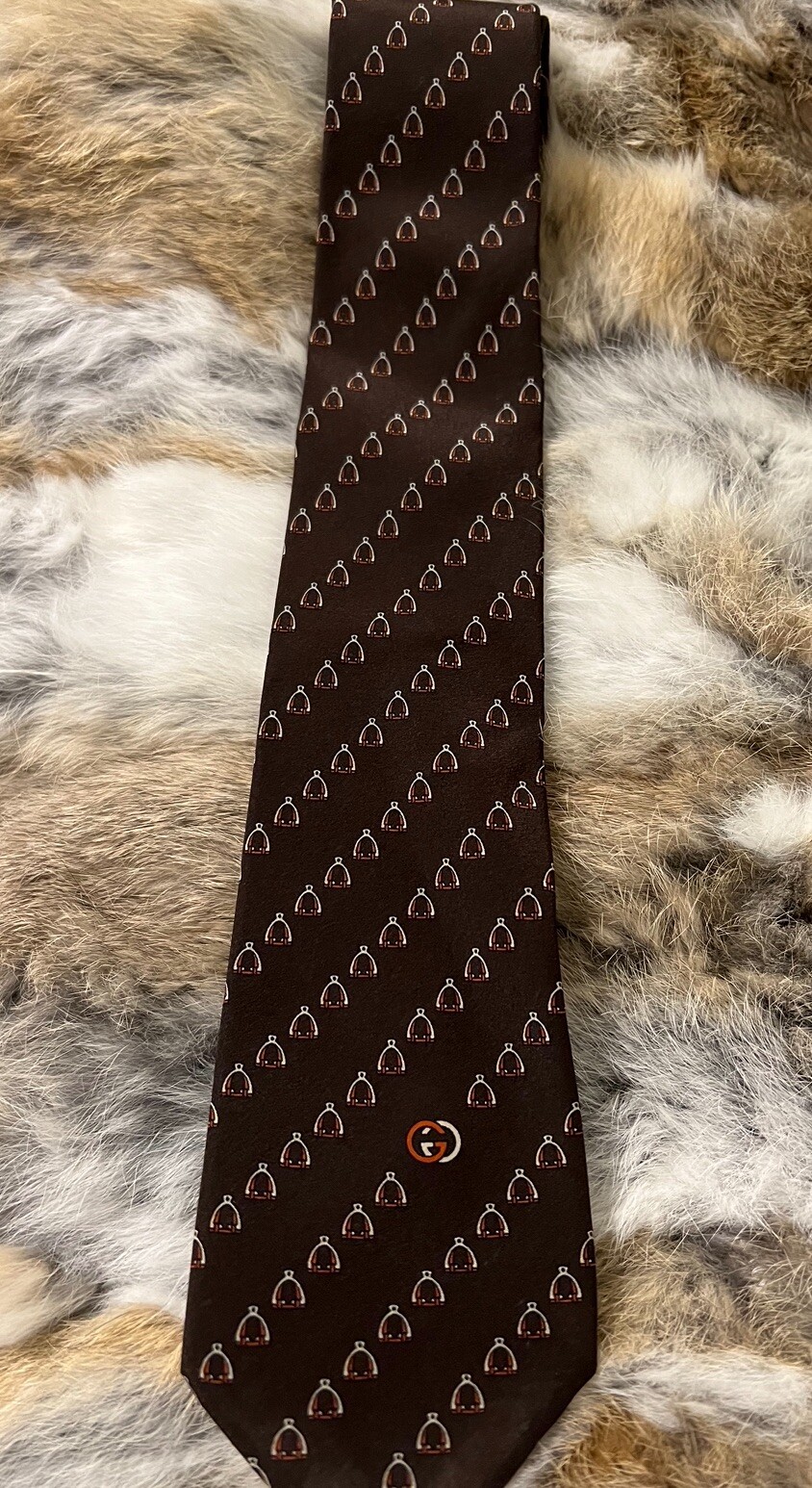 Vtg Gucci None Silk Men’s Tie Brown Beige /Gold & Orange Design Made In Italy