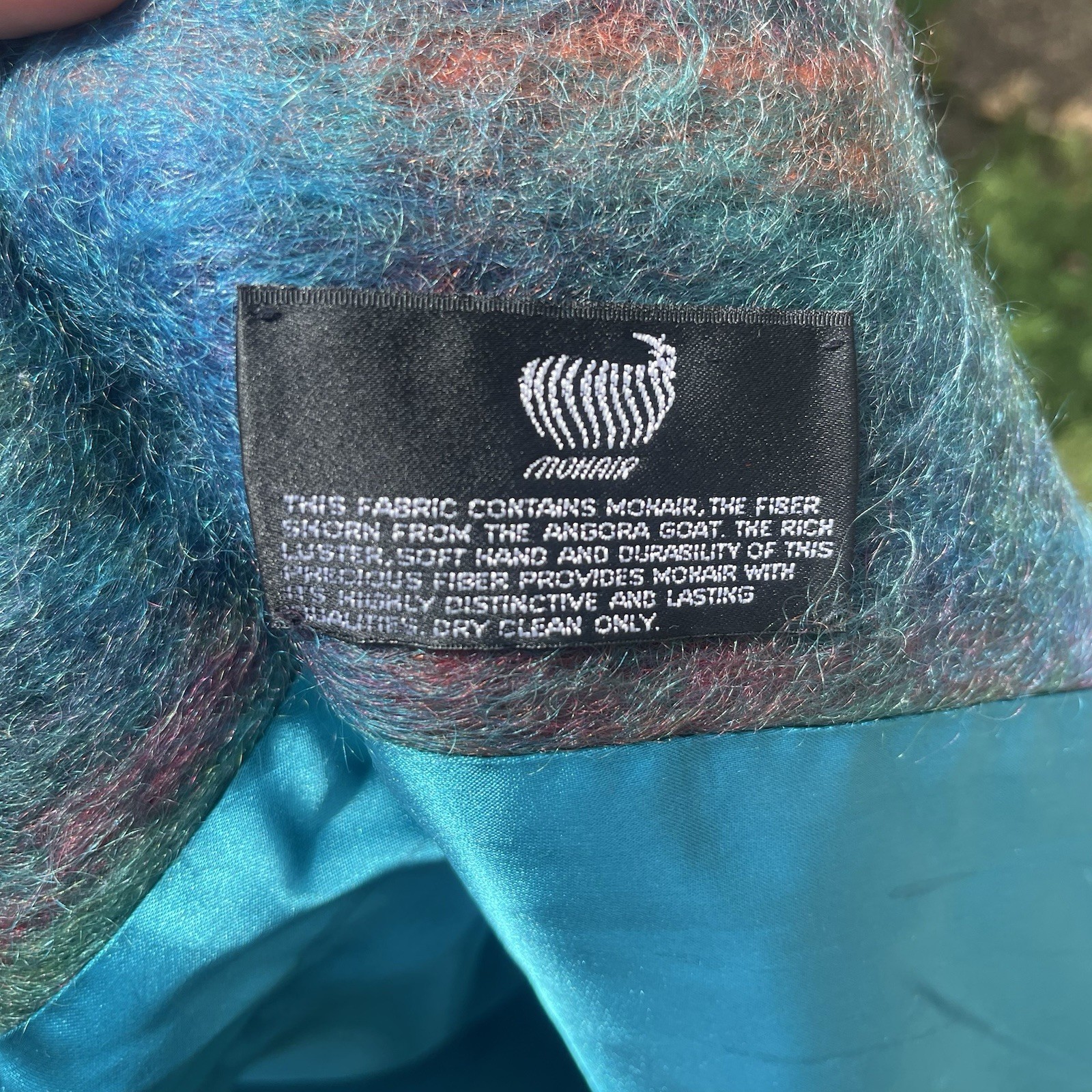 Vintage 70s 80s RIEL Coat Company Blue Rainbow Mohair Long Jacket Union made