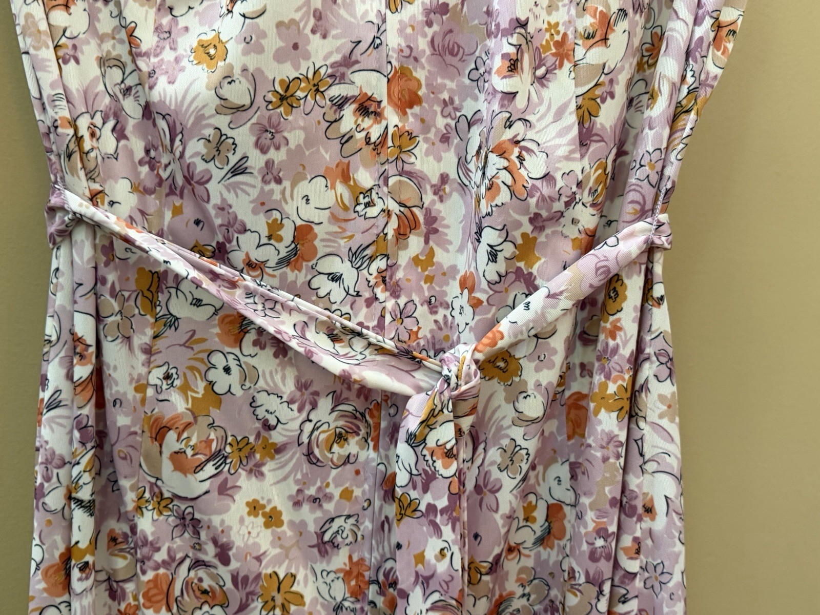 Vtg British Lady 1970s Floral Zip-Belted Sleeveless Retro Cottage Chic Day Dress