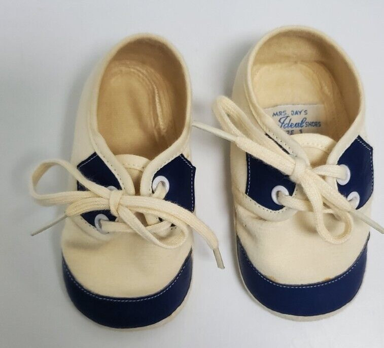 VTG Mrs Days Ideal Baby Crib Saddle Shoe Size 1 Style 30 Color Blue Original Box