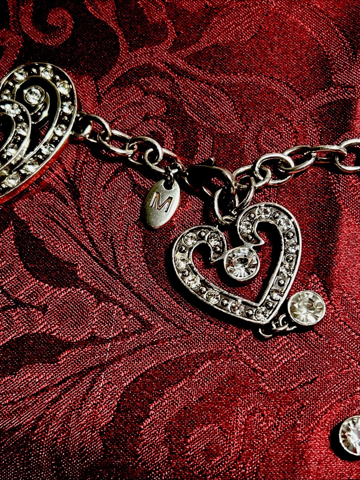 Brighton Silver Heart Pendant belt Pavé Clear Stones SZ M