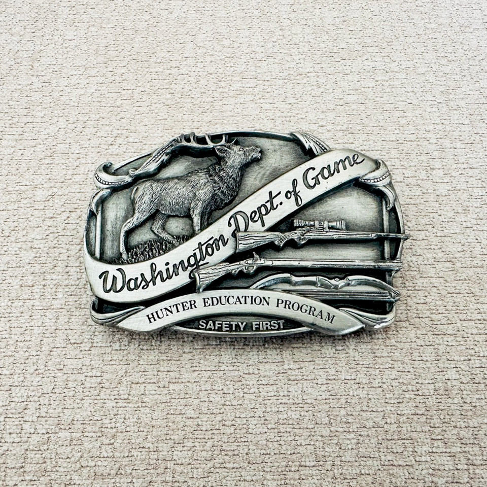 Vintage 1985 Pewter Siskiyou WA Hunter Education Safety First Belt Buckle