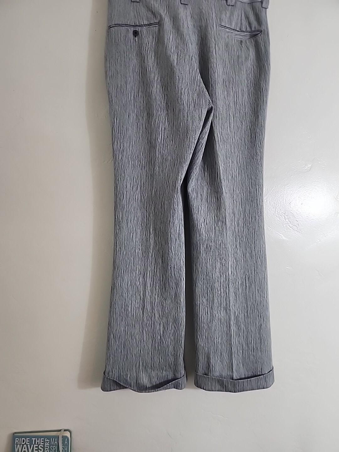 vintage gray stripe polyester pants 70’s cuffed flare disco 30 1/2 w 30L 1970’s