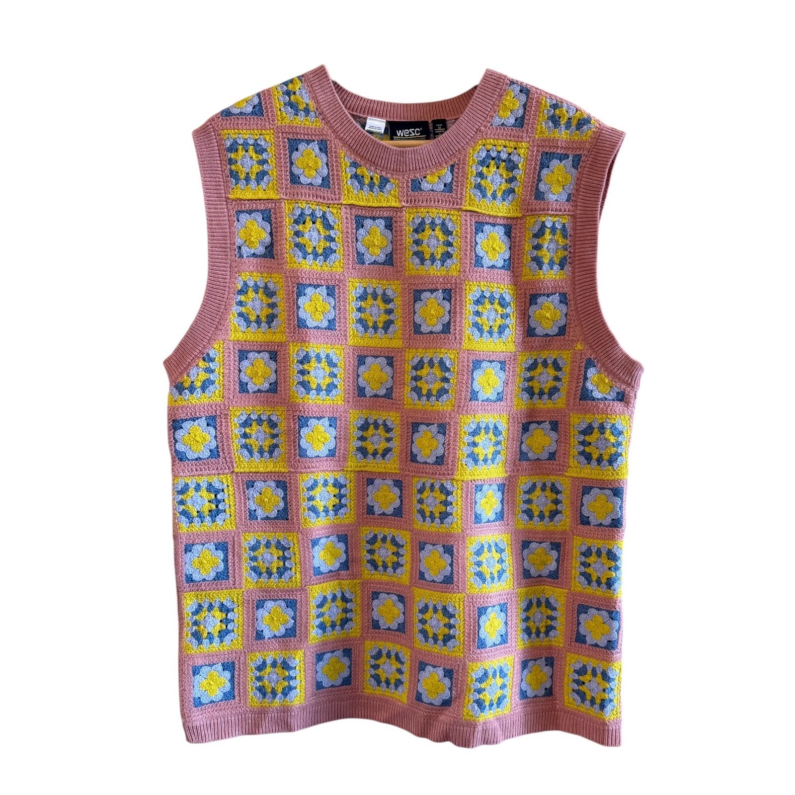 Unisex Adult Patchwork Crochet Floral Granny Square Sweater Vest (Men-M/Wm L)