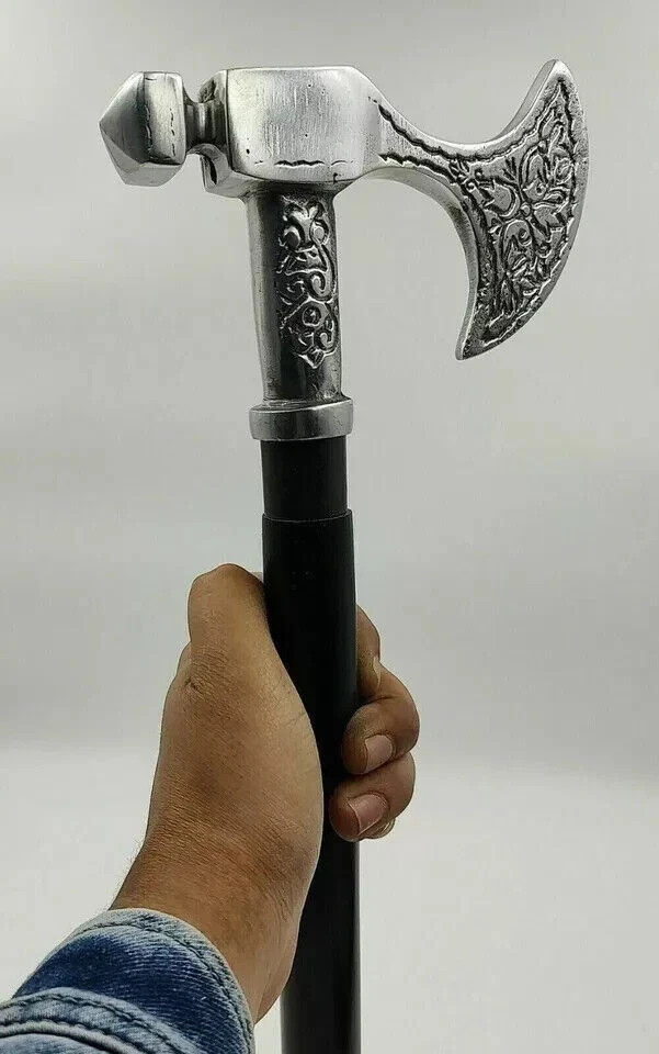 Handmade Walking Stick Wooden Cane Axe Head Handle Victorian Style Viking Gift