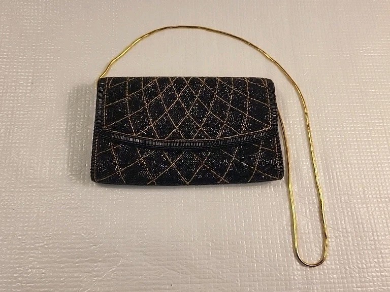 Vintage Beaded Clutch Purse By Walborg Style 338/1 Black And Gold