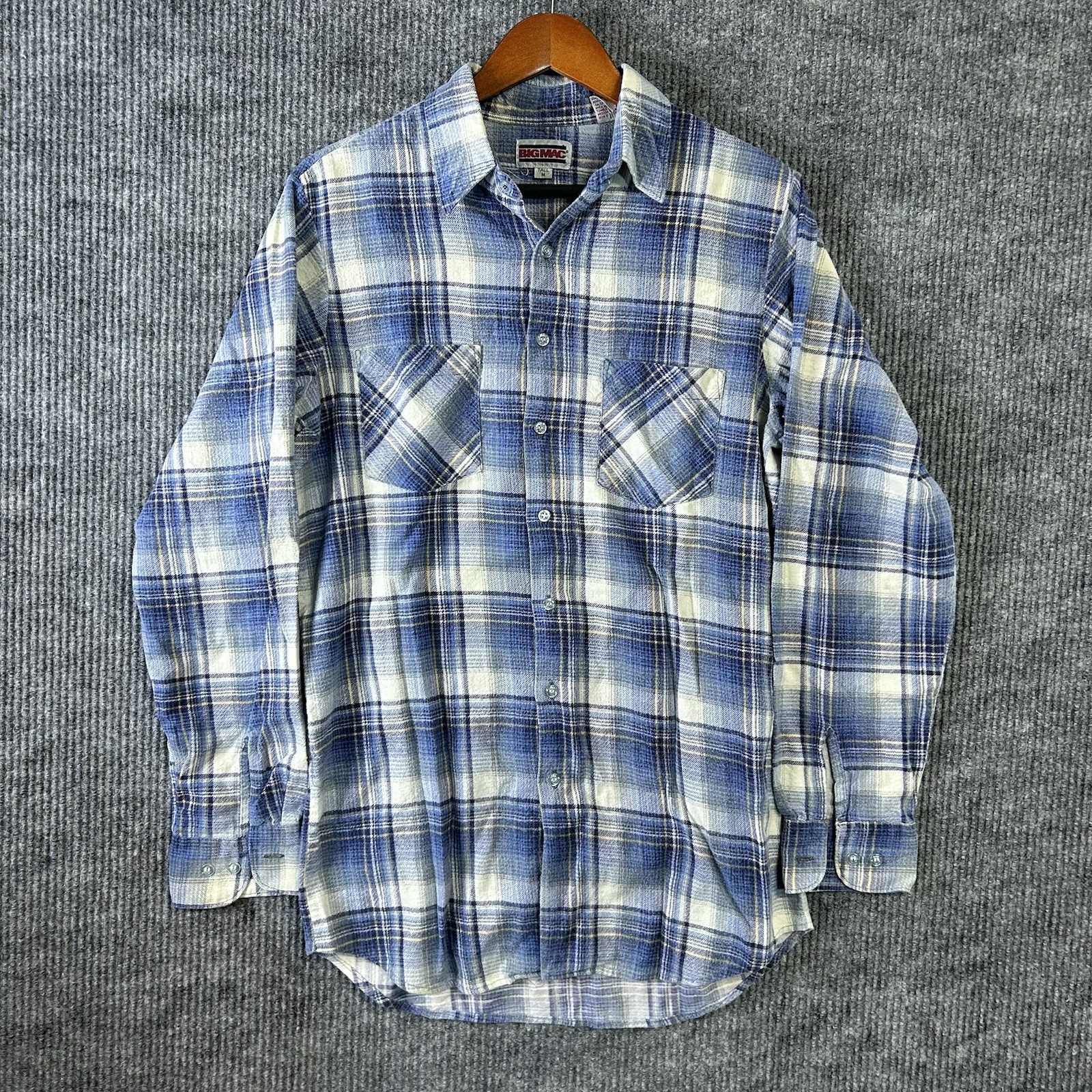 Vintage Flannel Shirt Mens Medium Tall Blue Big Mac