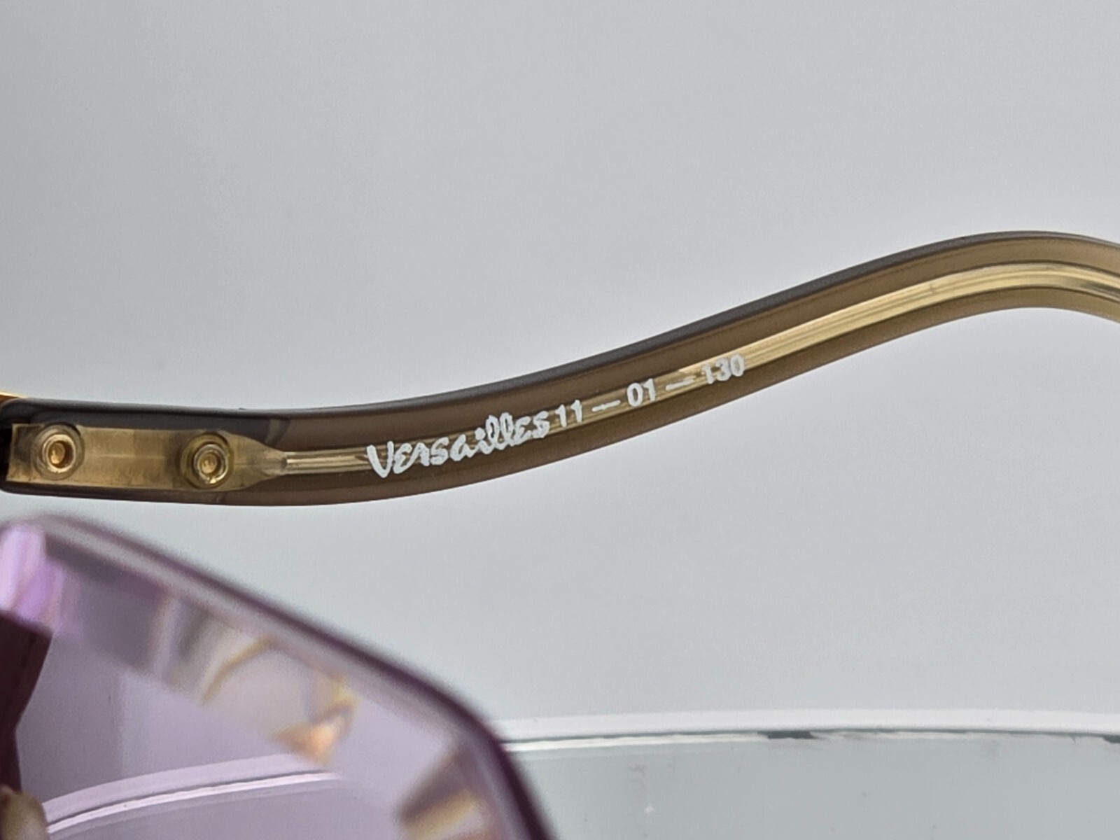 RARE 1980s Versailles Sunglasses Gold Frame w/ Purple Lenses USA 53[]13 Vintage