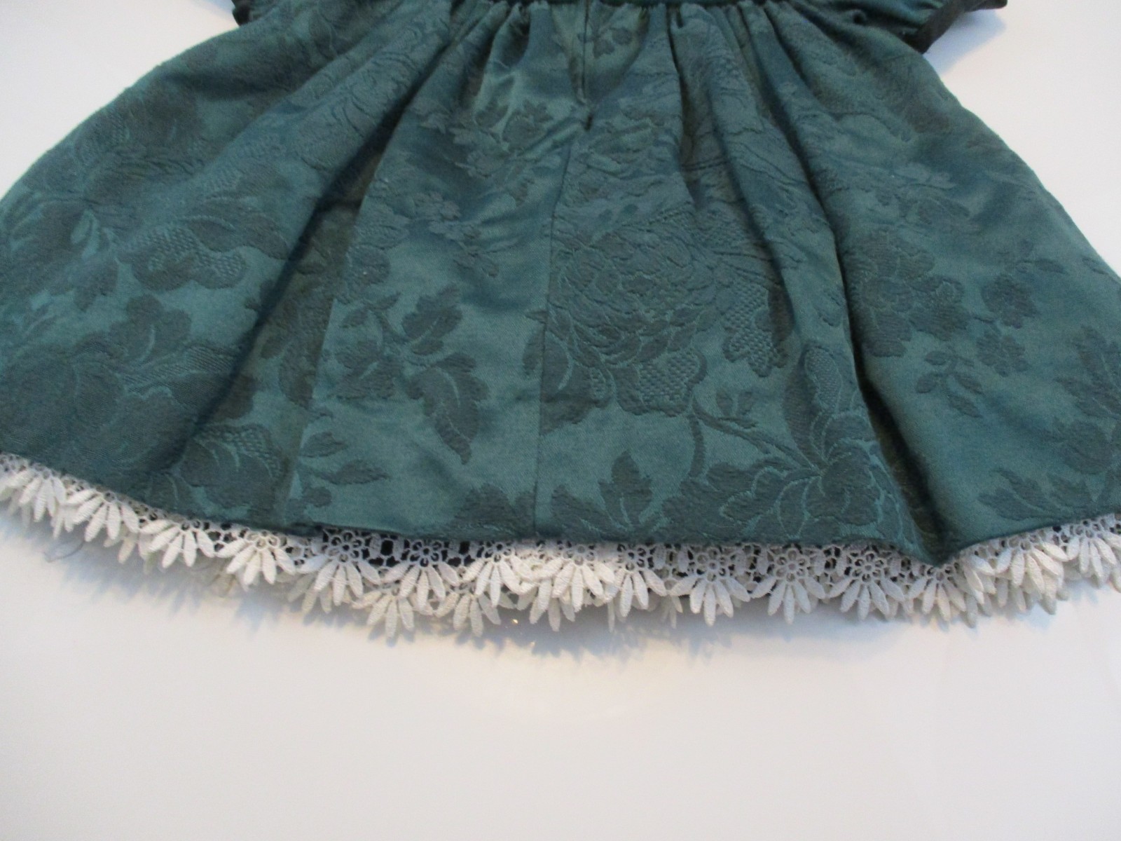 Vtg GOOD LAD Dress 18 mos Forest Green Fancy Lace Hem S/S Velvet Bodice Bows