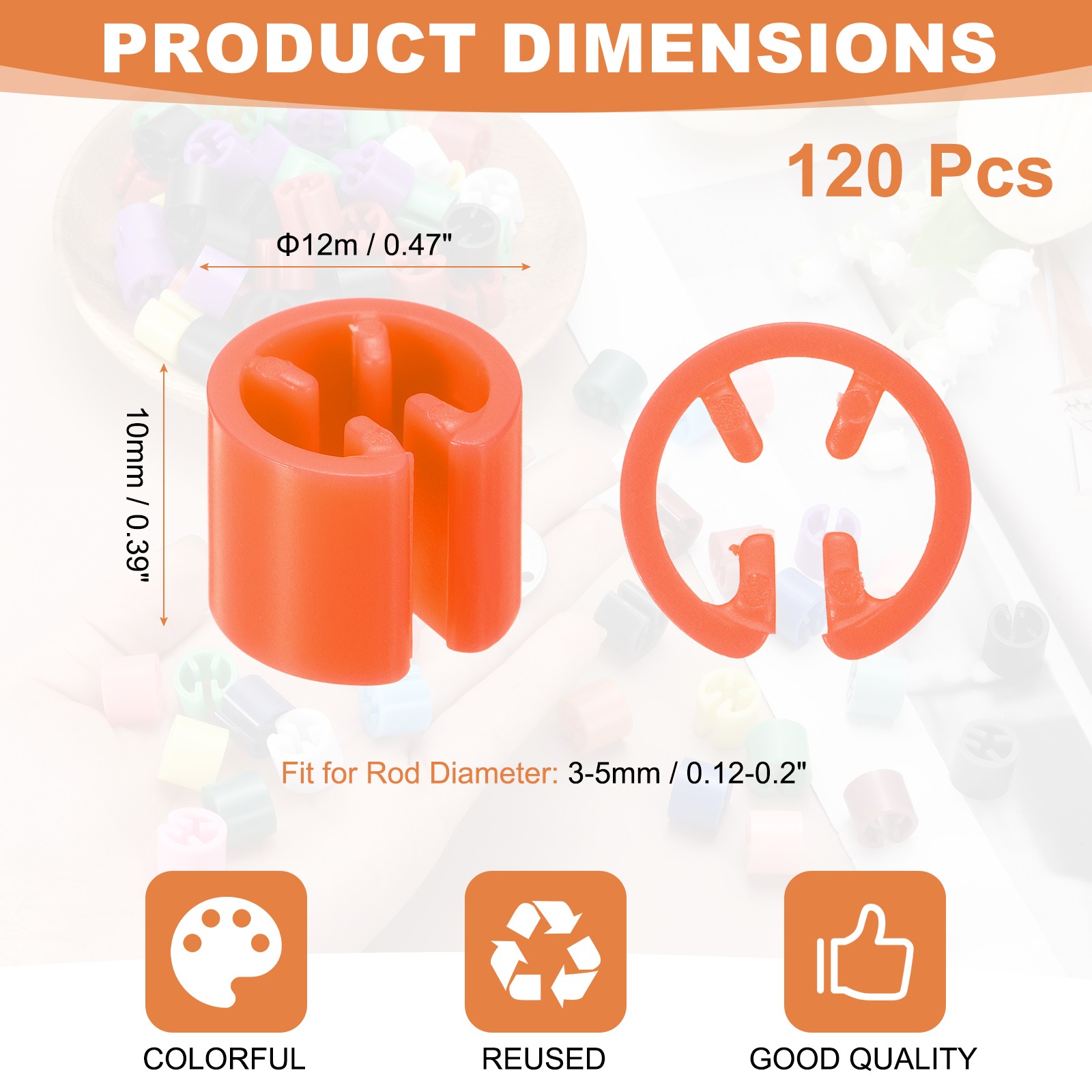120Pcs Hanger Size Markers, Fit 3-5mm Rod Hanger Tags for Organization, Orange