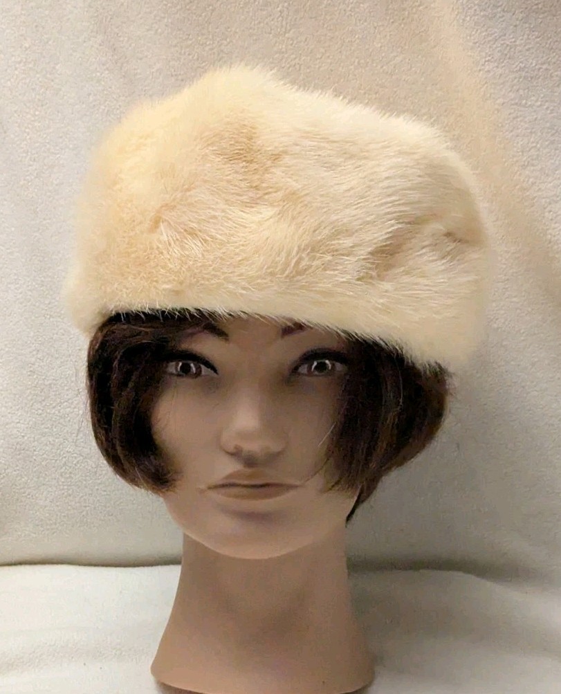 Miss Alice Bonwit Teller Genuine Bleached Mink Fur Pillbox Hat-w Tags Vintage