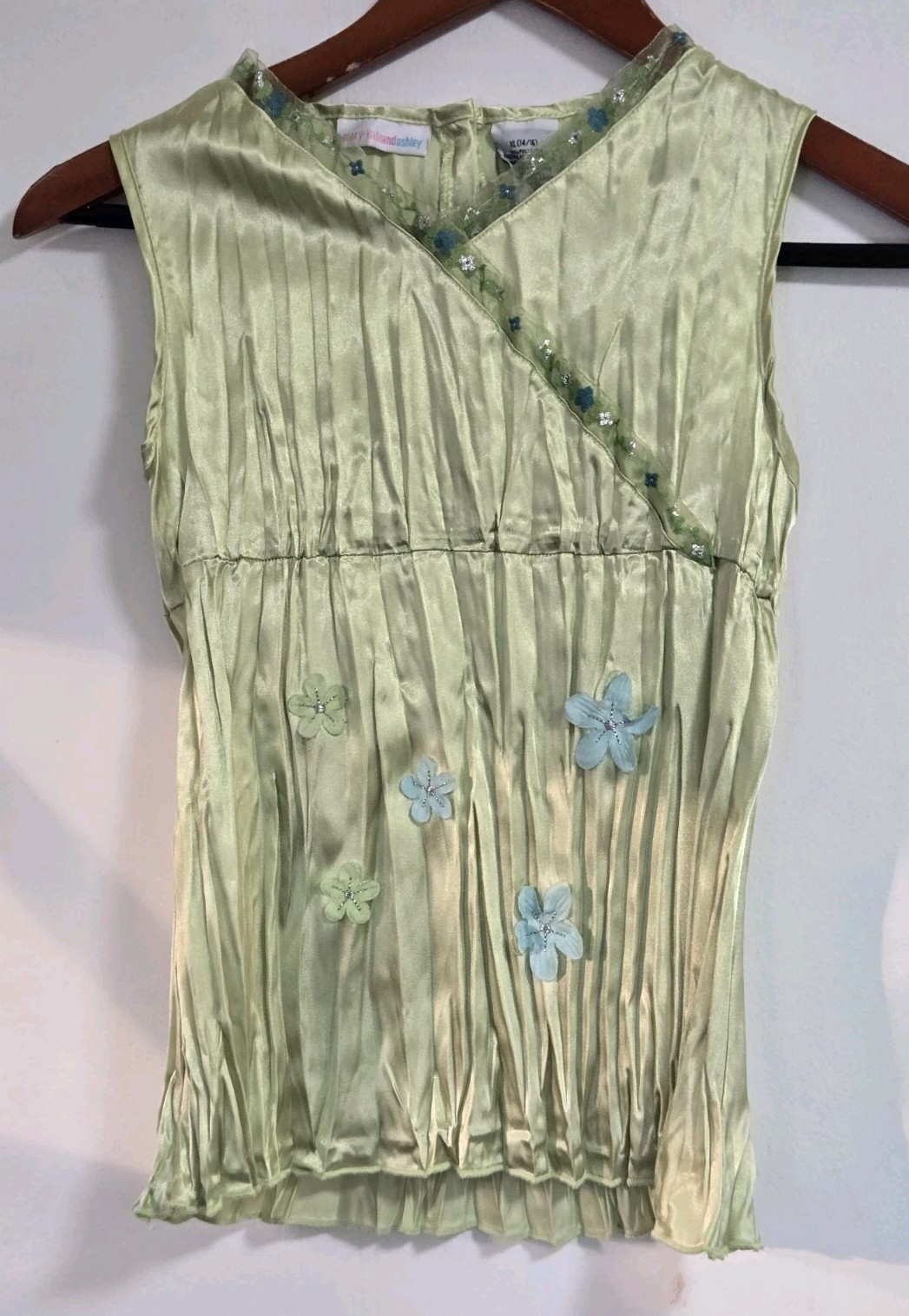 Vintage Mary-Kate And Ashley Top Girls XL Green Floral Y2K Boho Fairy Babydoll