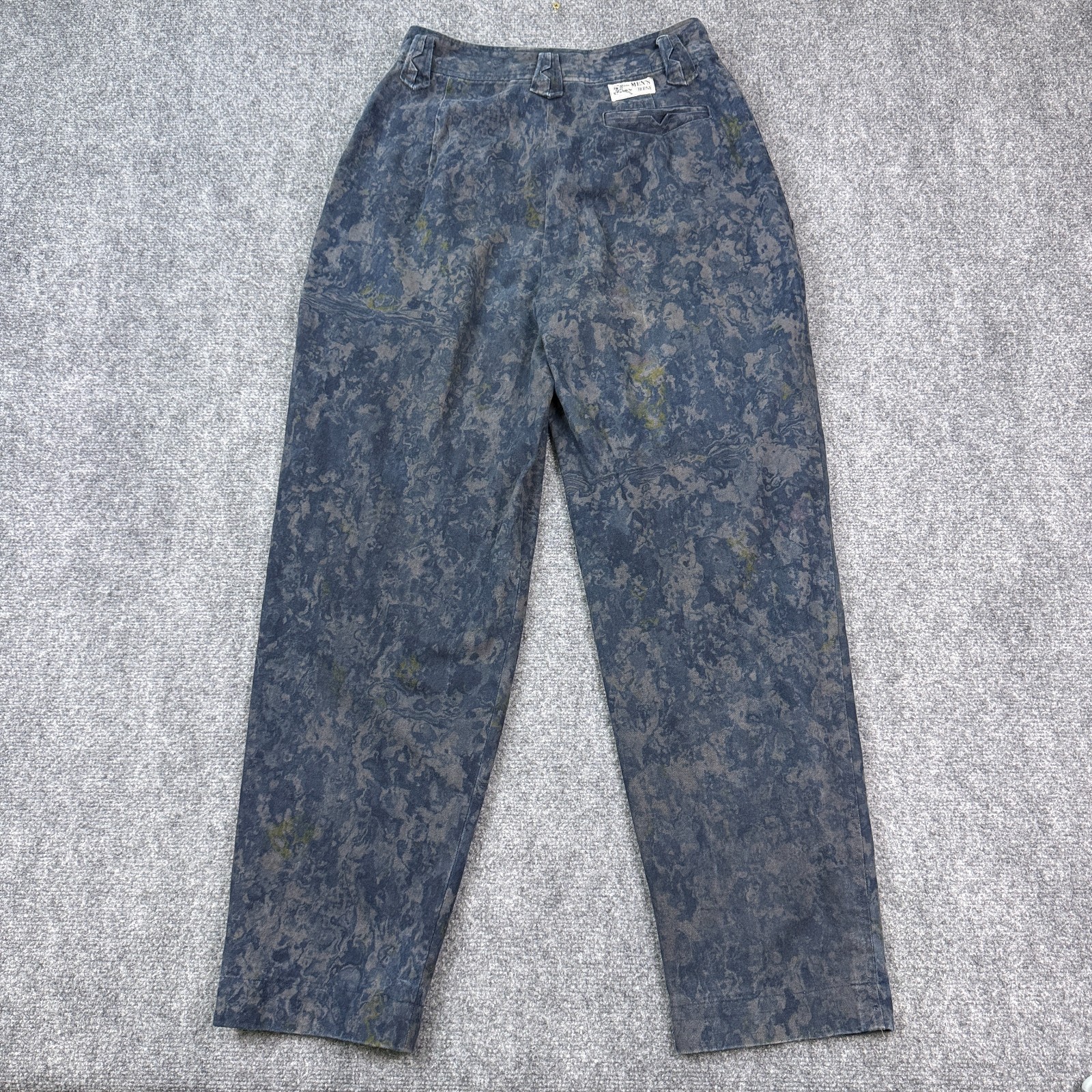 Vintage Mens House Pleated Pants Mens Blue Gray Marbled Print Talon Zip Tapered