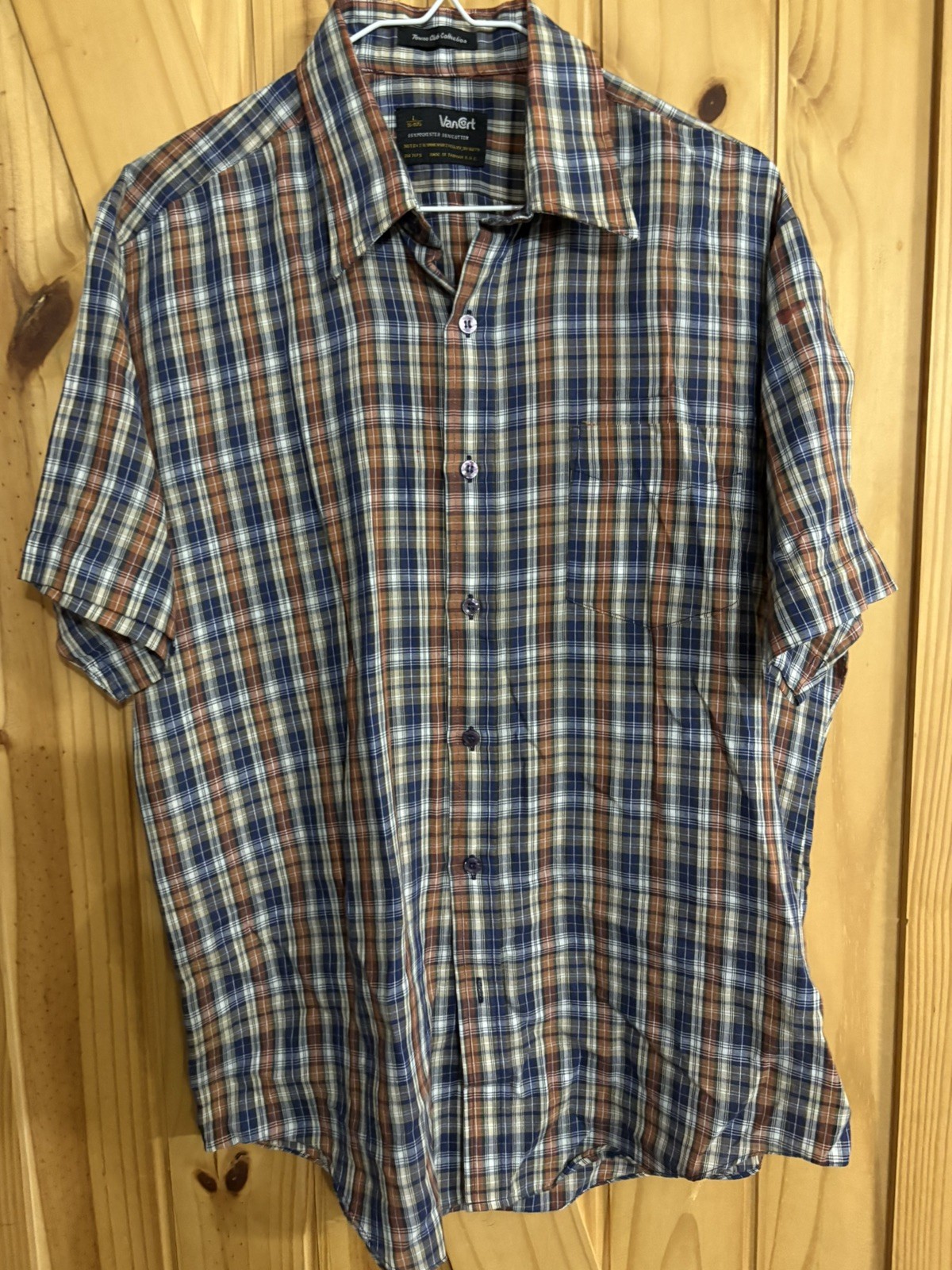 Vintage 1970’s Van Cort Plaid Button Up Casual Shirt Mens Lg
