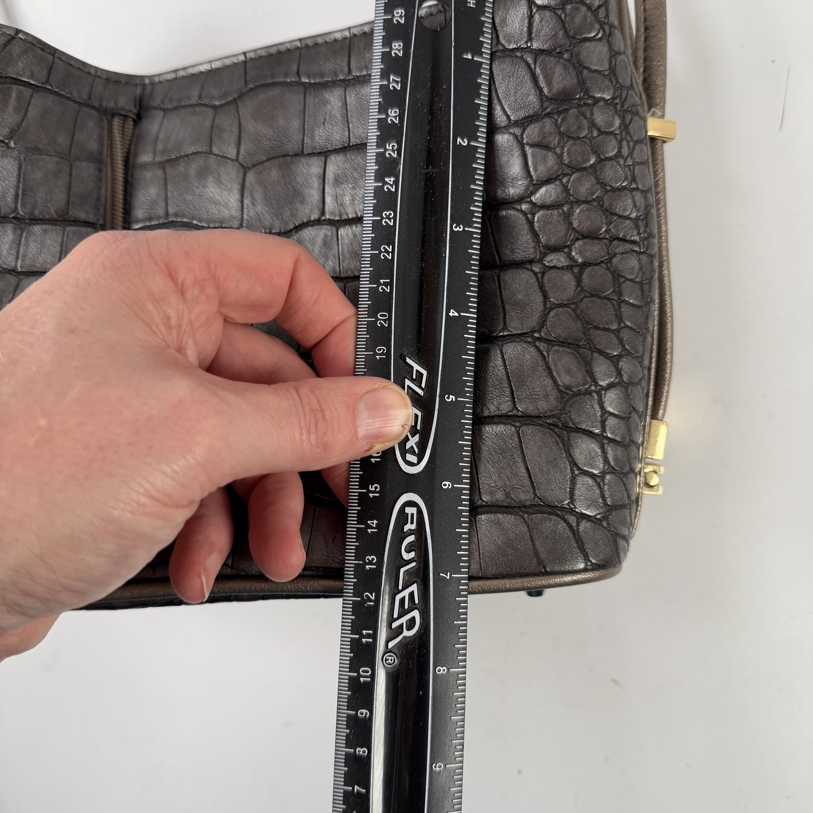 SAMOE Vintage Crocodile Embossed Crossbody Bag Dark Gray Bronze Metallic