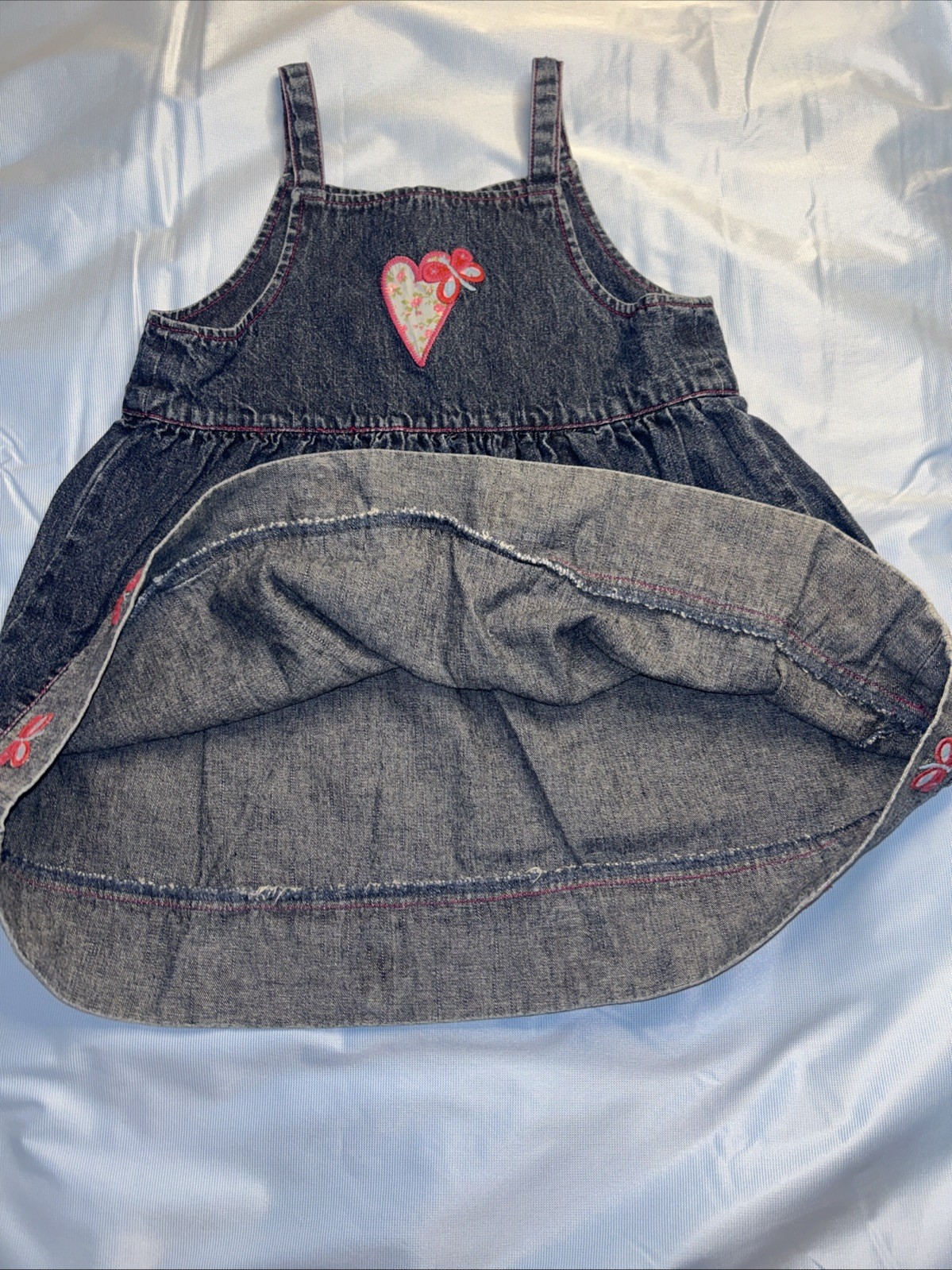 Vintage Toffee Apple Denim Dress Embroidered Heart Butterfly Girls Size 4/5