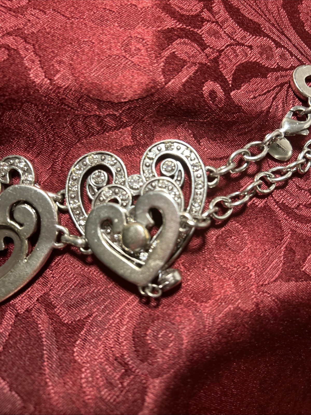 Brighton Silver Heart Pendant belt Pavé Clear Stones SZ M