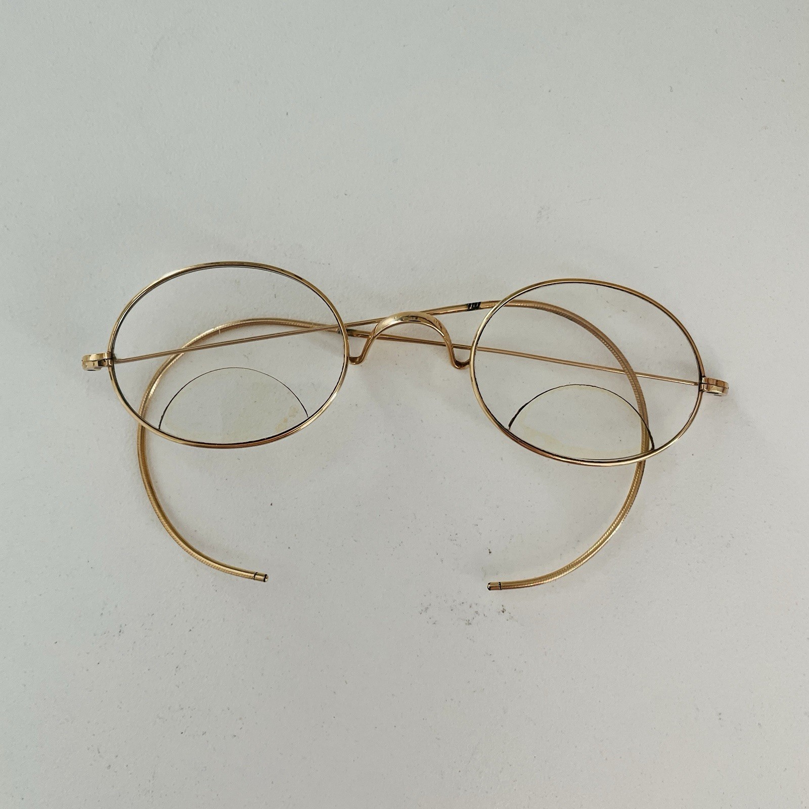 Old Antique Wire Rim Spectacles Glasses Vintage Oval 10k Gold Filled Bifocals