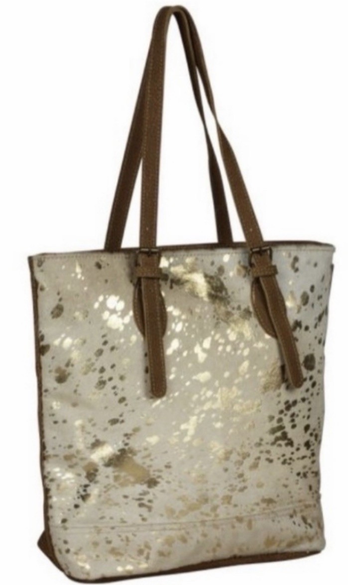 Myra Bag Large Cream Cow Hair/ Gold Flecks & Brown Leather Backside/CC. $250 New