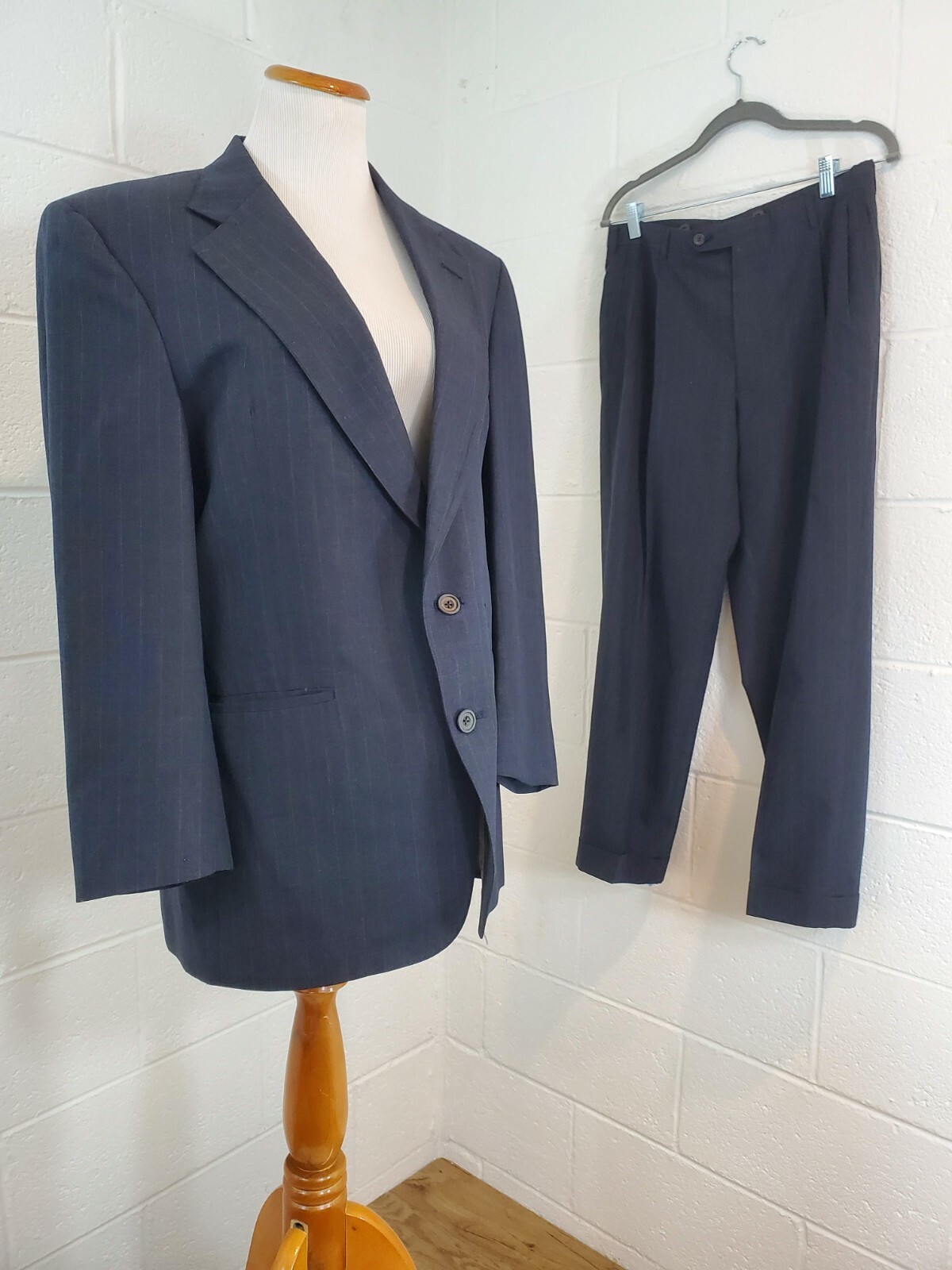 Vintage Austin Reed of Regent Street Mac Hugh Ayrshire Black Pinstripe Suit