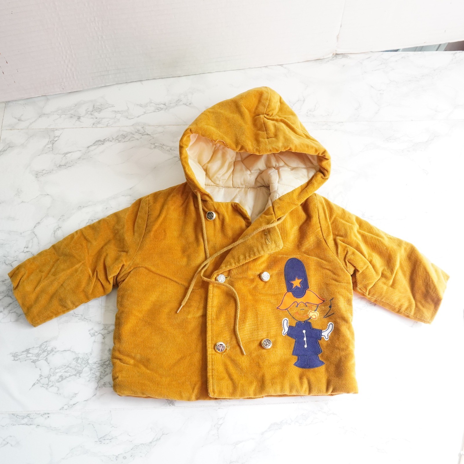 VTG 50’s Kids Mustard Yellow Corduroy Hooded Jacket Policeman 13.5in Chest