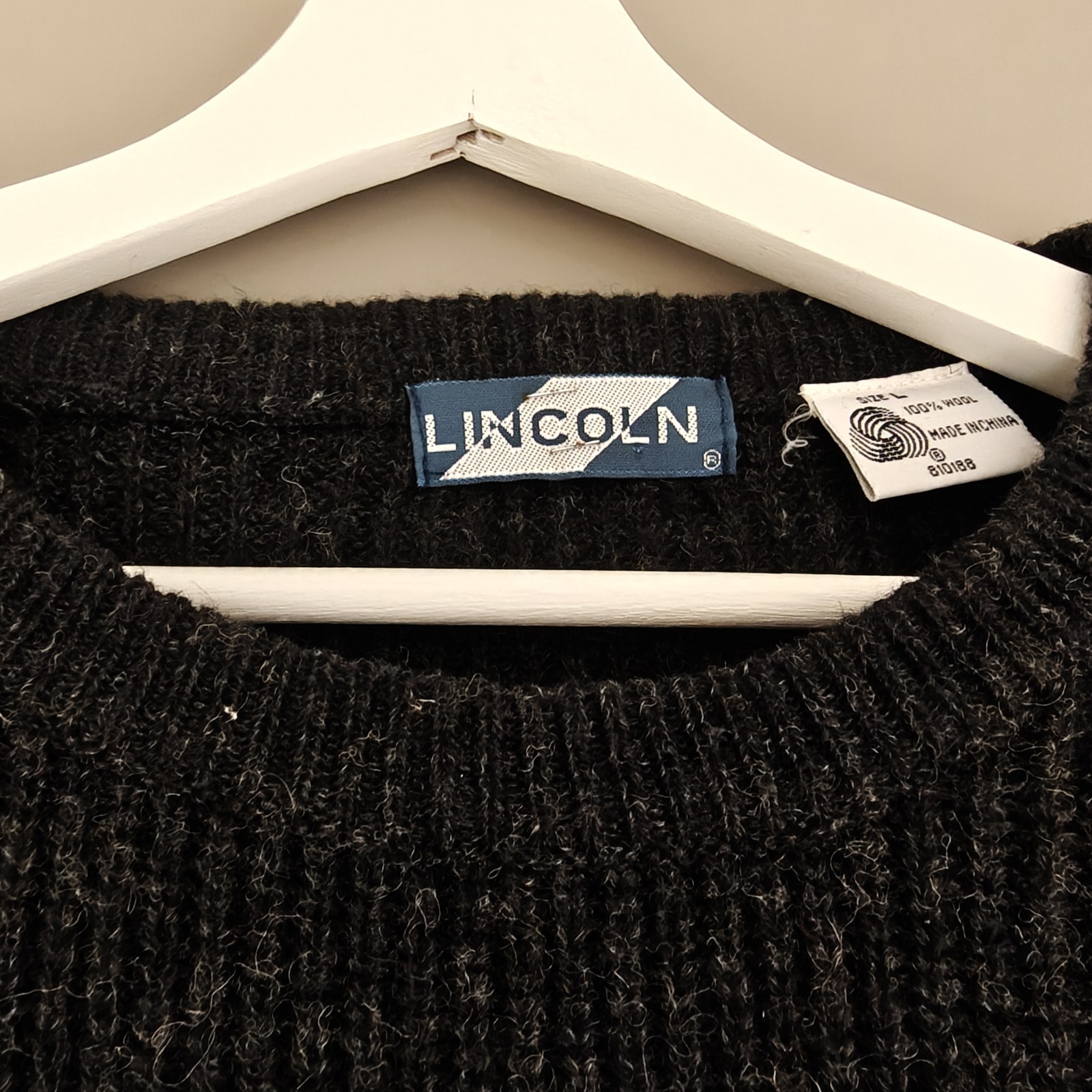 LINCOLN Mens Vintage 100% Wool Knit Jumper Charcoal Grey Size L Chunky Sweater