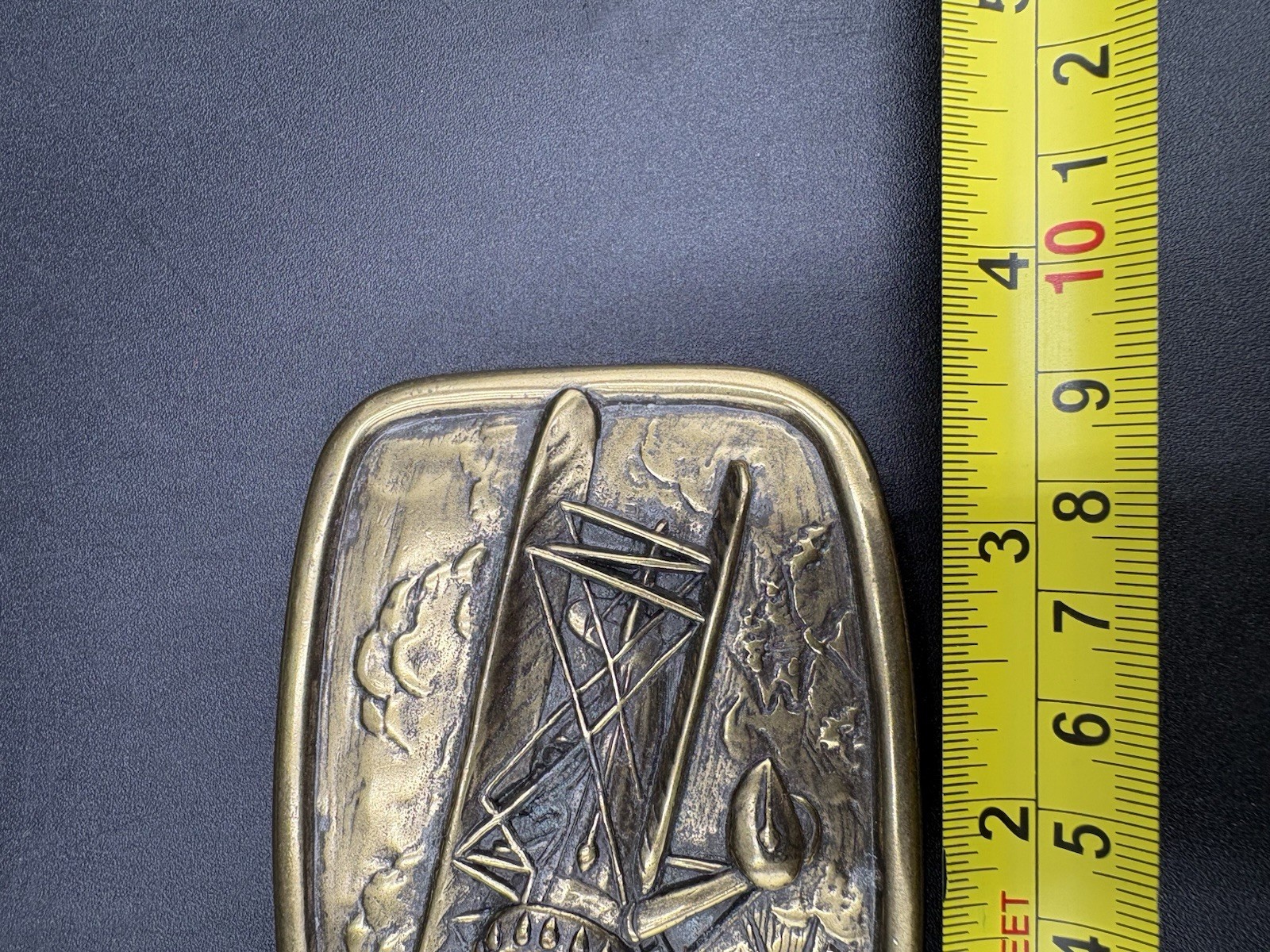 Vtg Airplane Biplane Aviation Belt Buckle Avon Propeller Brass 1985 US Seller