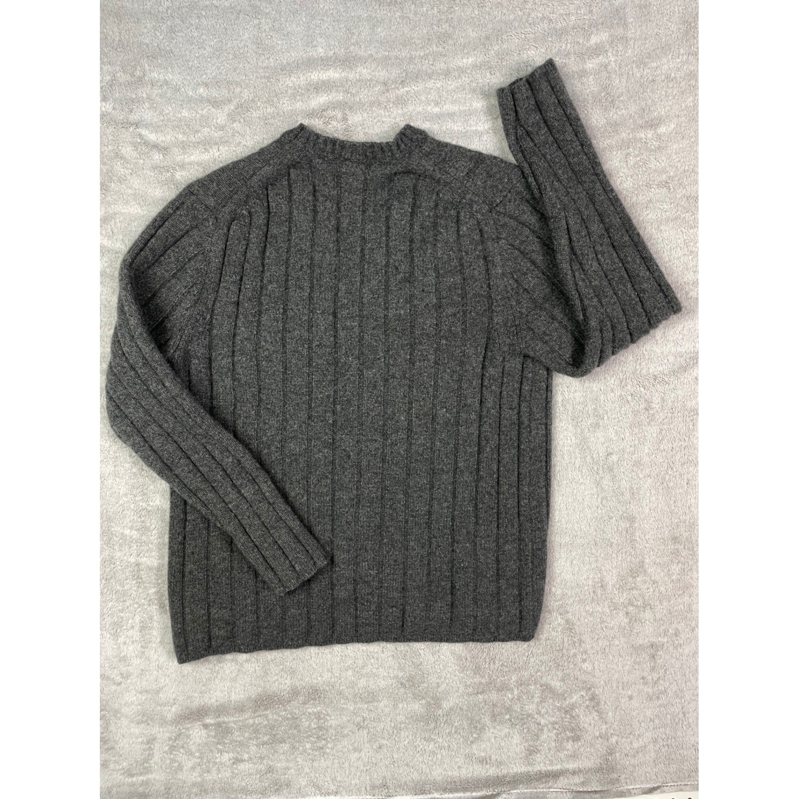 GAP Mens Sweater Large Gray 100% Lambswool Ribbed Knit Crewneck Pullover Vintage
