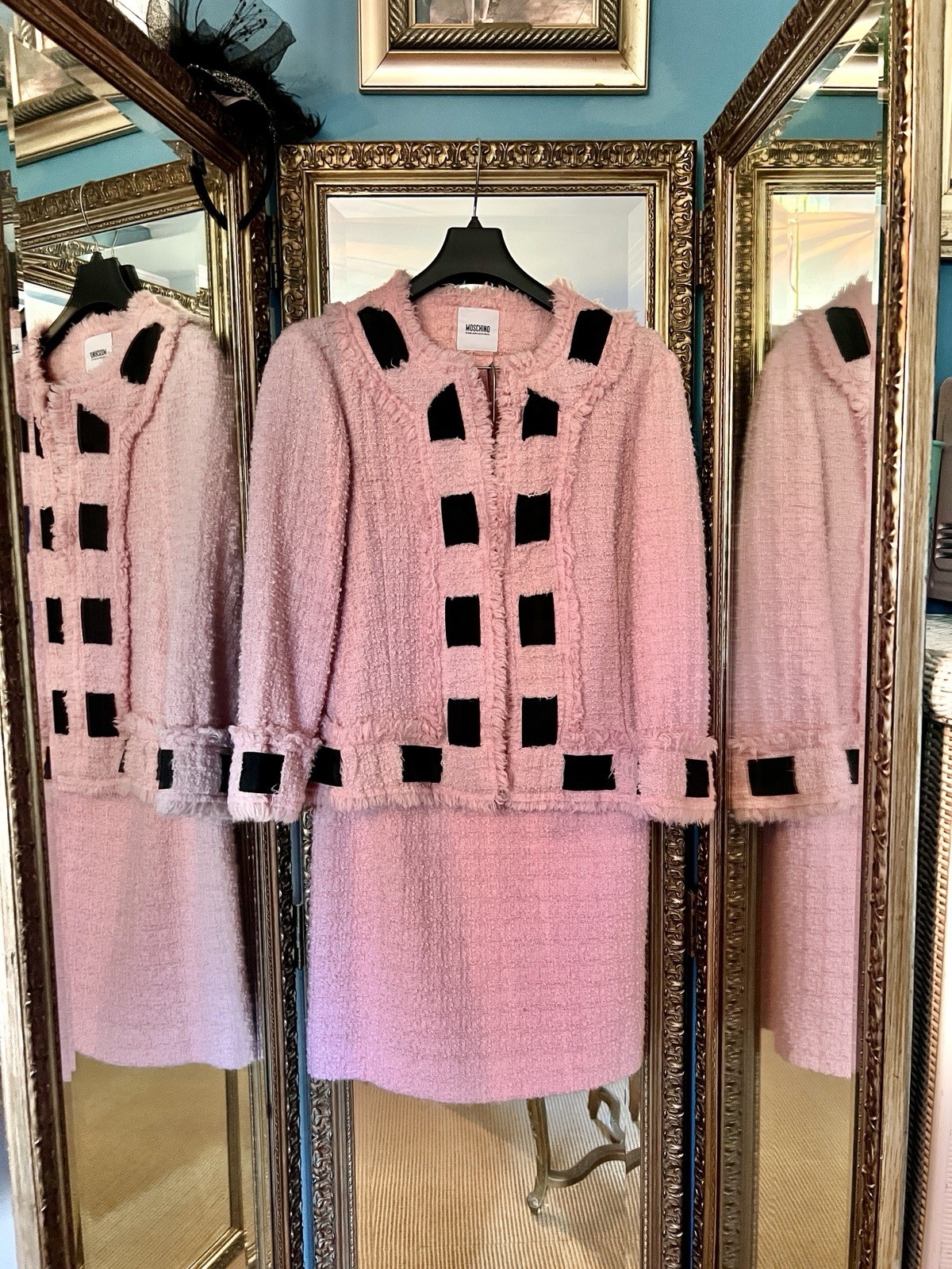 Vintage Moschino Pink & Black Bouclé Suit Size 10 Great Condition Worn Only Once