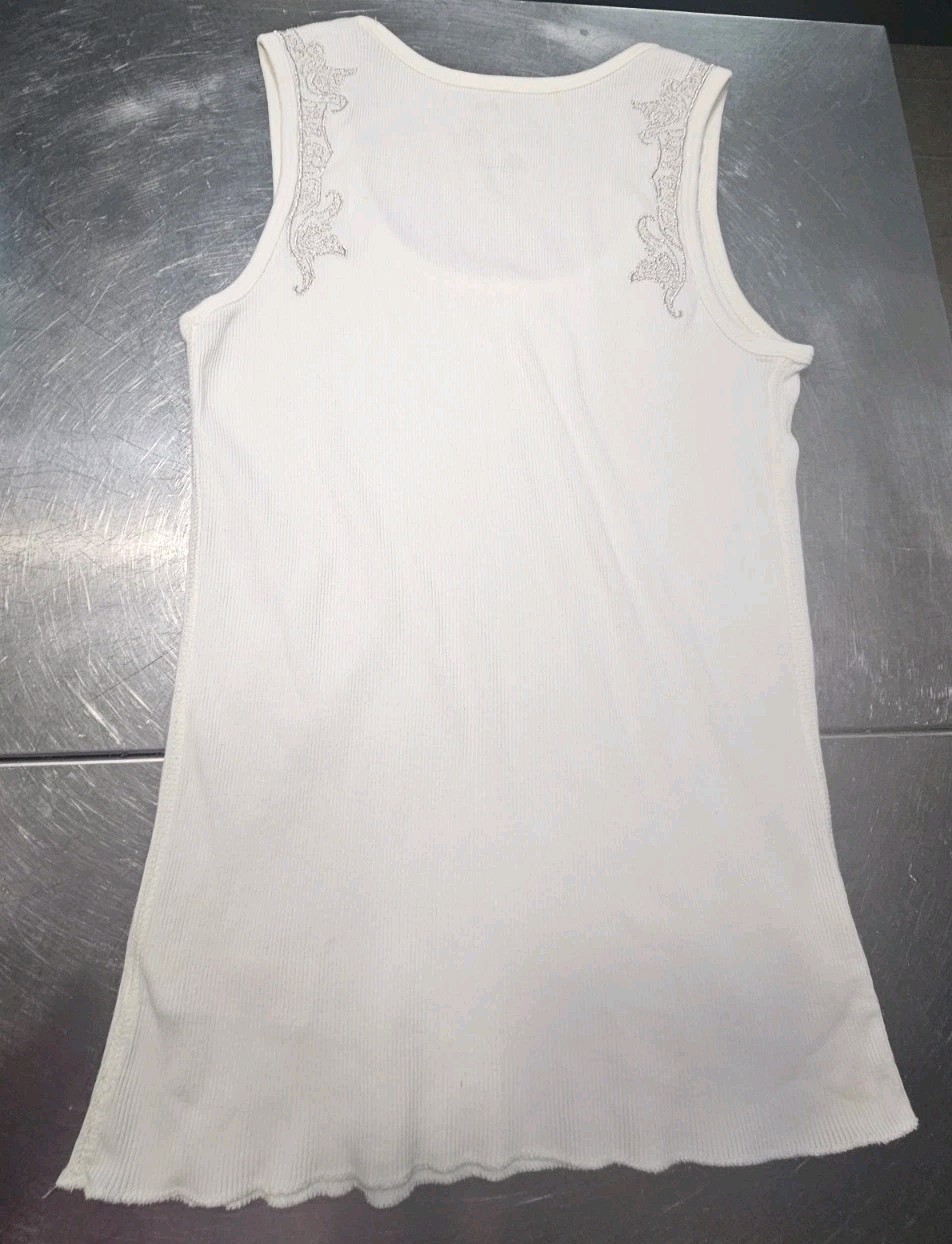 VTG Polo Jeans Co Ralph Lauren Tank Top Small Embellished Off White Faint Stain