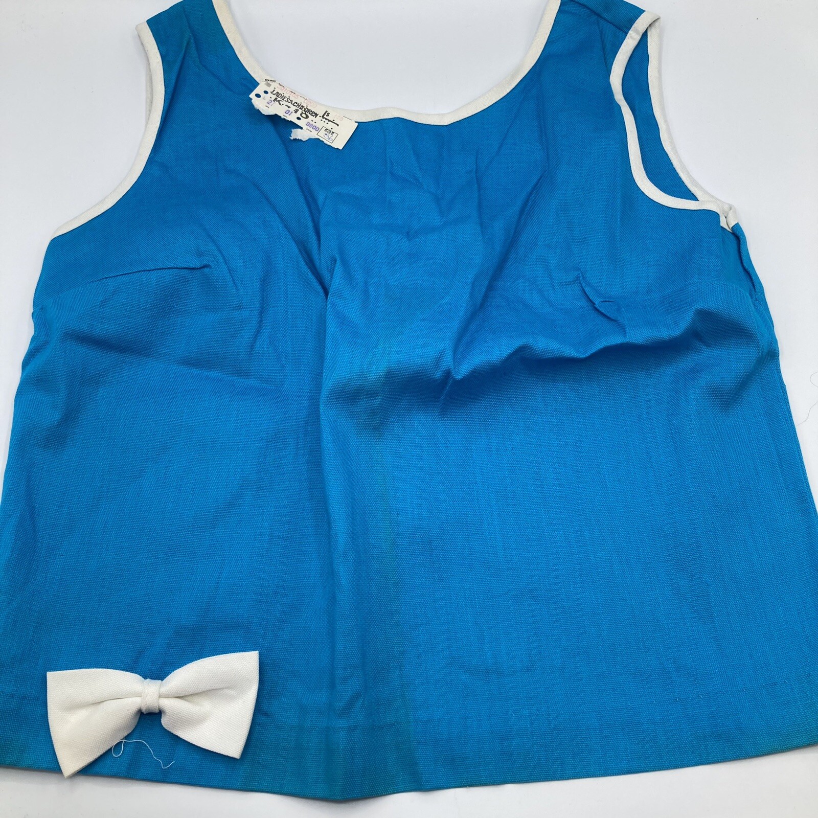 Vintage 1960s Sleeveless Crop Top Teal Blue Cotton Linen NWT