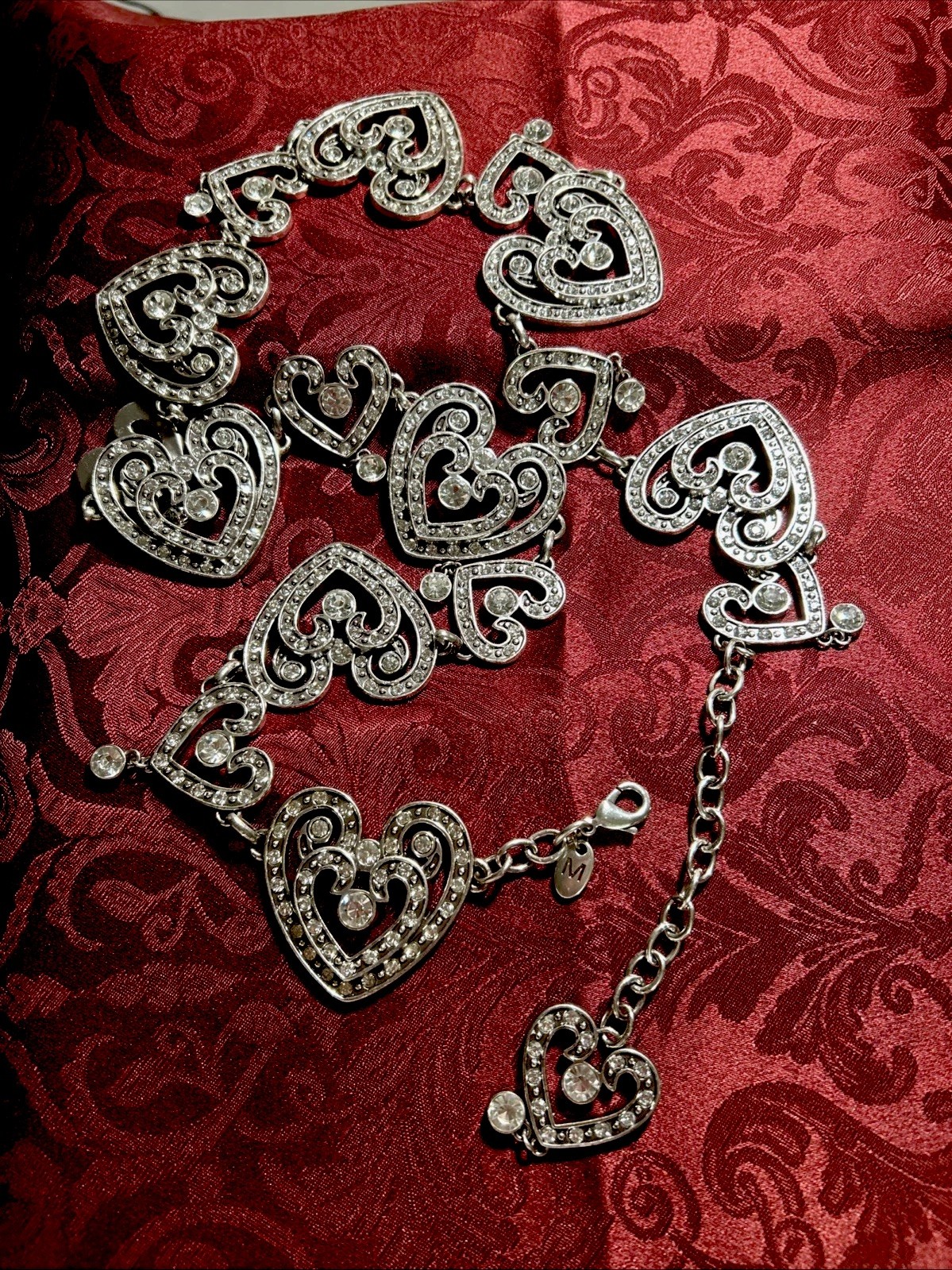 Brighton Silver Heart Pendant belt Pavé Clear Stones SZ M