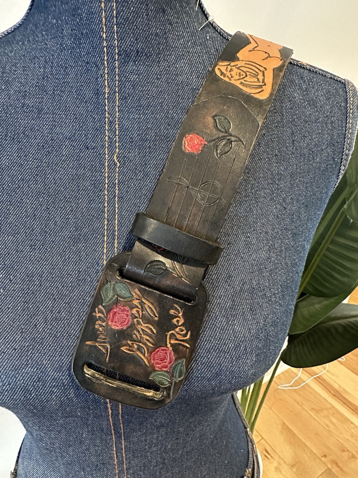 Vtg 70s Sweet Gypsy Rose Naked Woman Tooled Leather Belt OOAK 37in Music Hippie