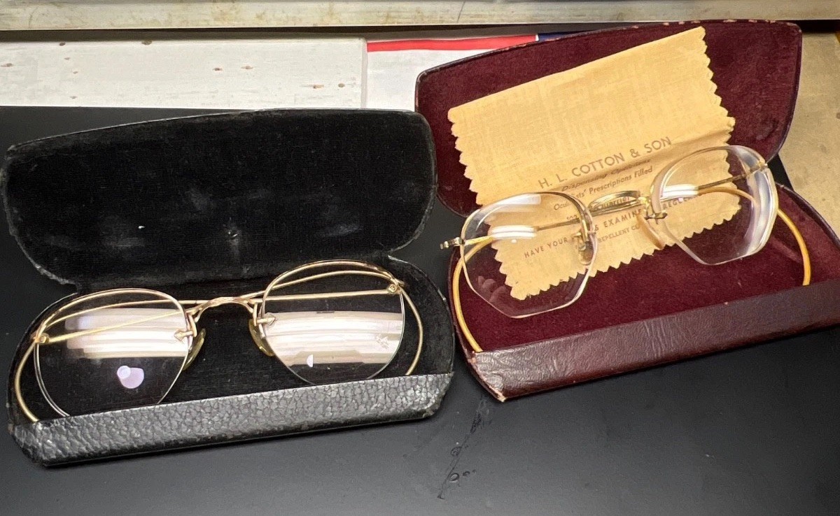 Lot 2 Antique Eyeglasses Marked 1/10th 12K GF Each With Case! B&L & AO! Nice!