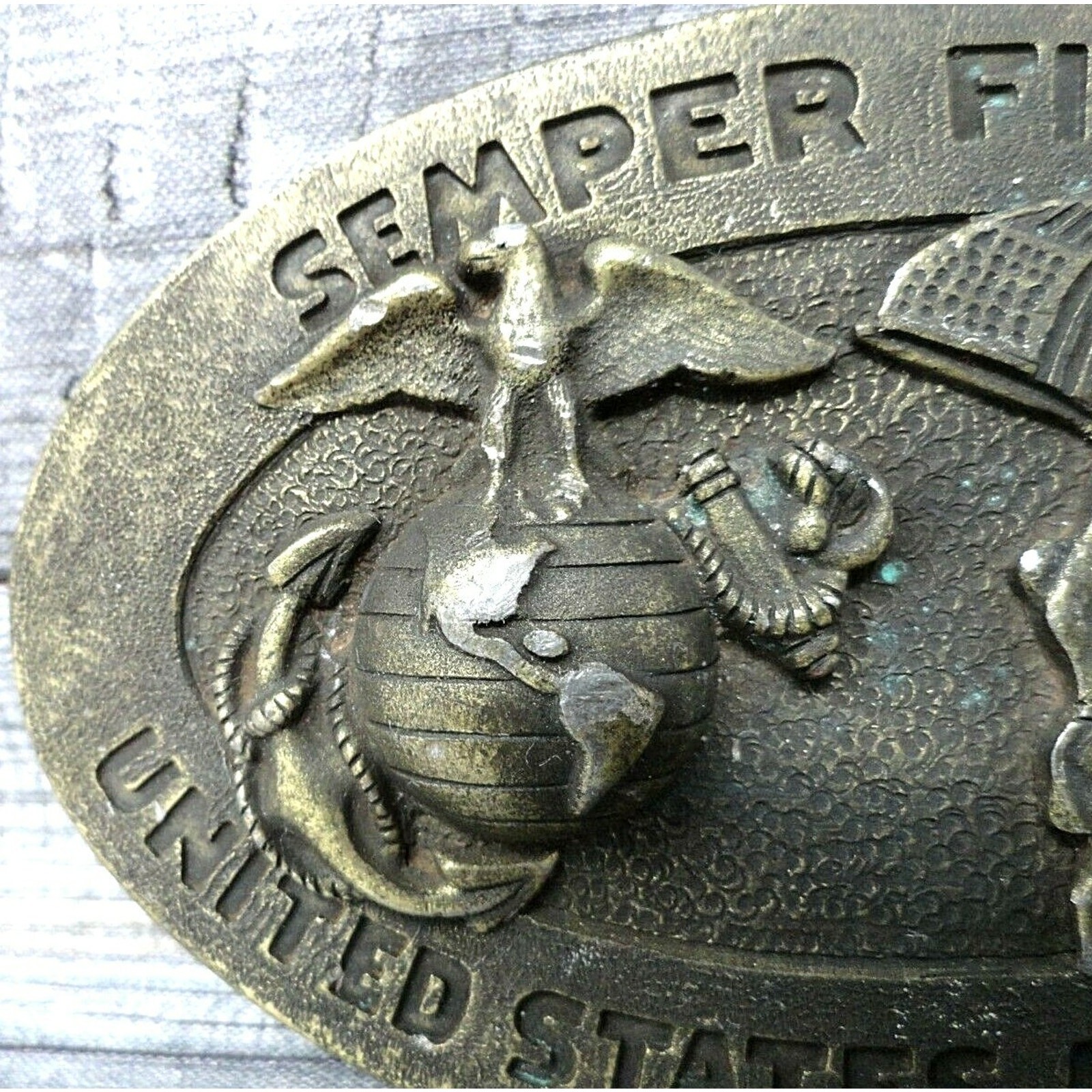 United States Marines Semper Fidelis Belt Buckle Military Vintage 1970s .CVB242