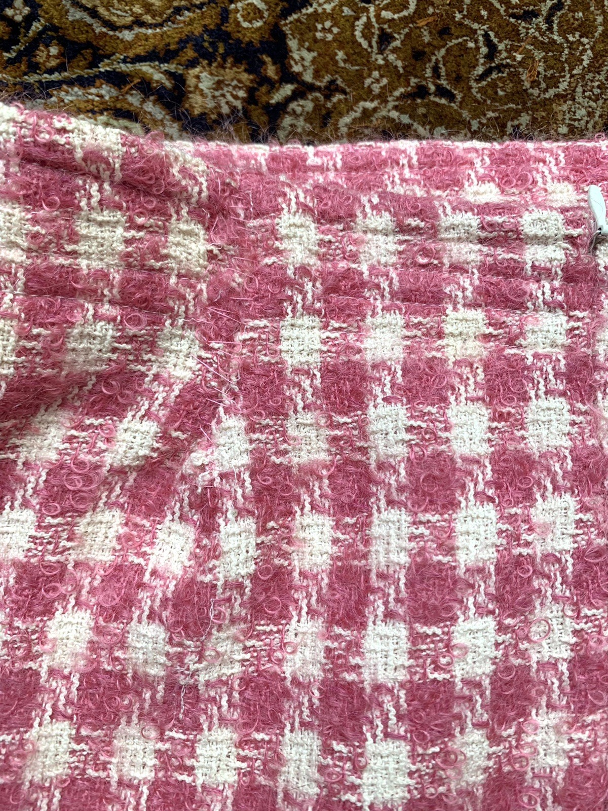 Vtg Courreges Skirt Suit Mohair Boucle Tweed Pink White Checks Womens 40 France