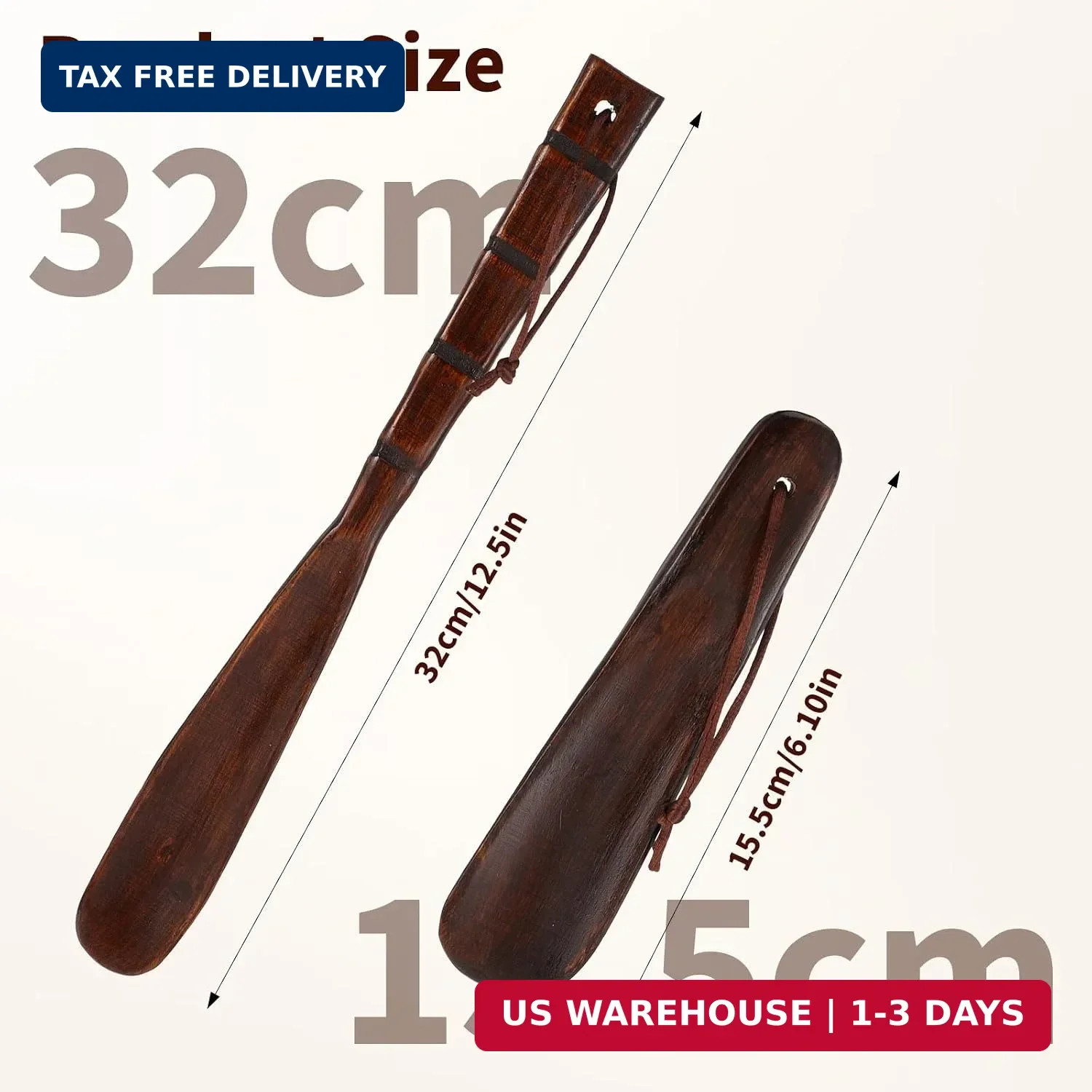 2pcs Wood Shoehorn Long and Short Handle Shoe Horn Shoe Spoon Non Slip Shoe